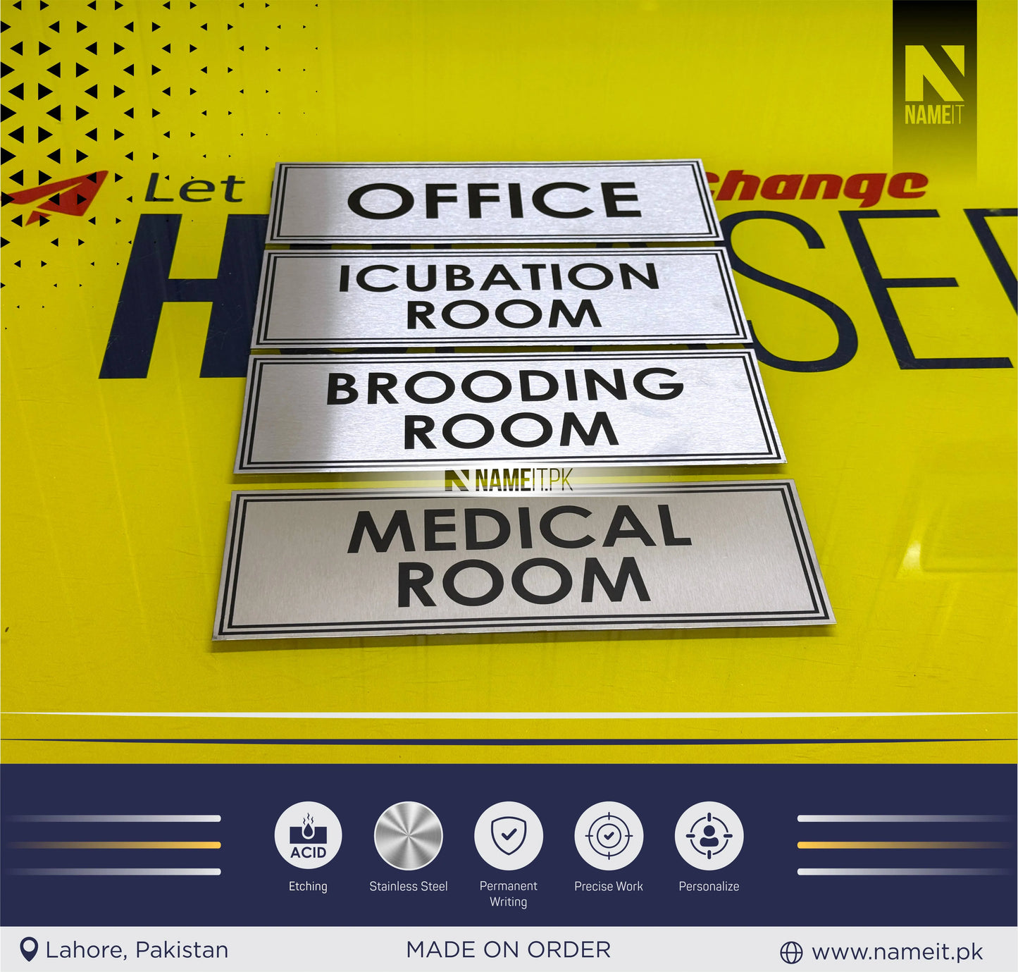 Personalized Name Plate Stainless Steel, indoor & outdoor, Office name Plate, House Name Plate