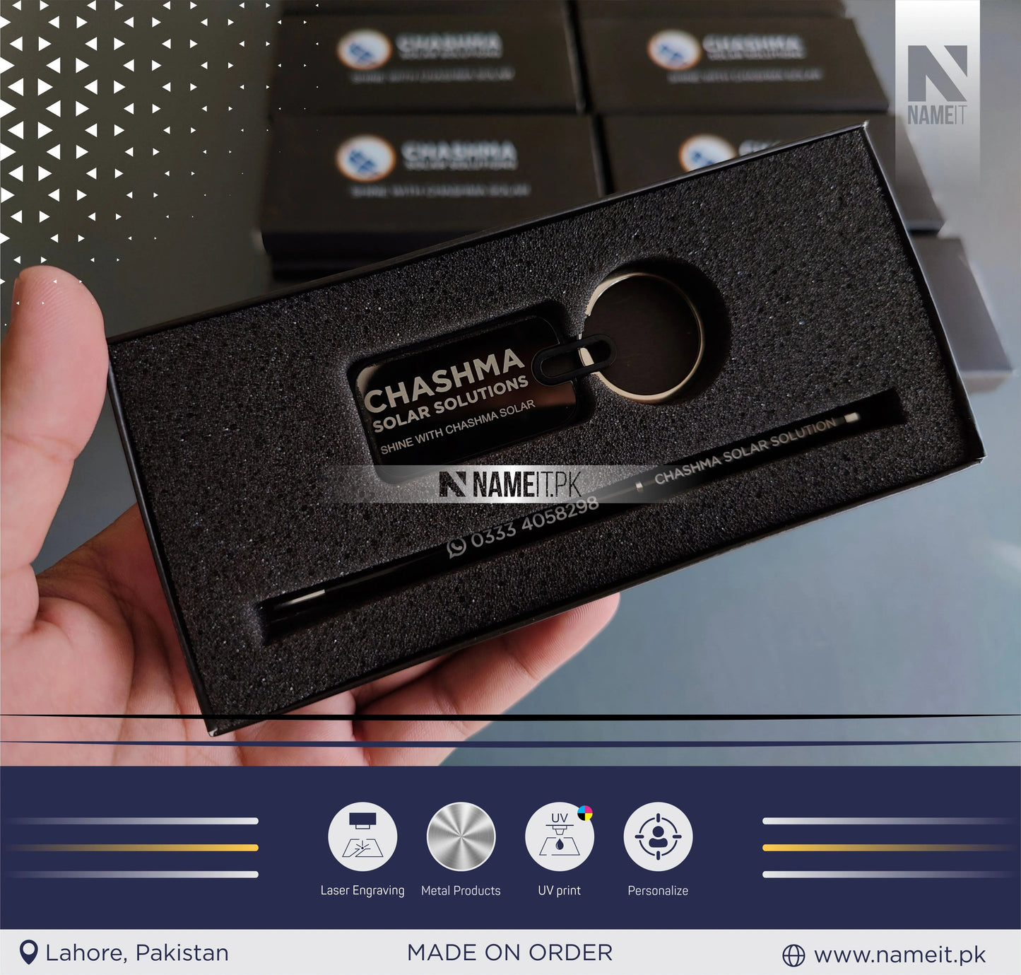 Corporate Gift Set Giveaway item, Customized Premium Metal Slim Pen & Metal Keyring