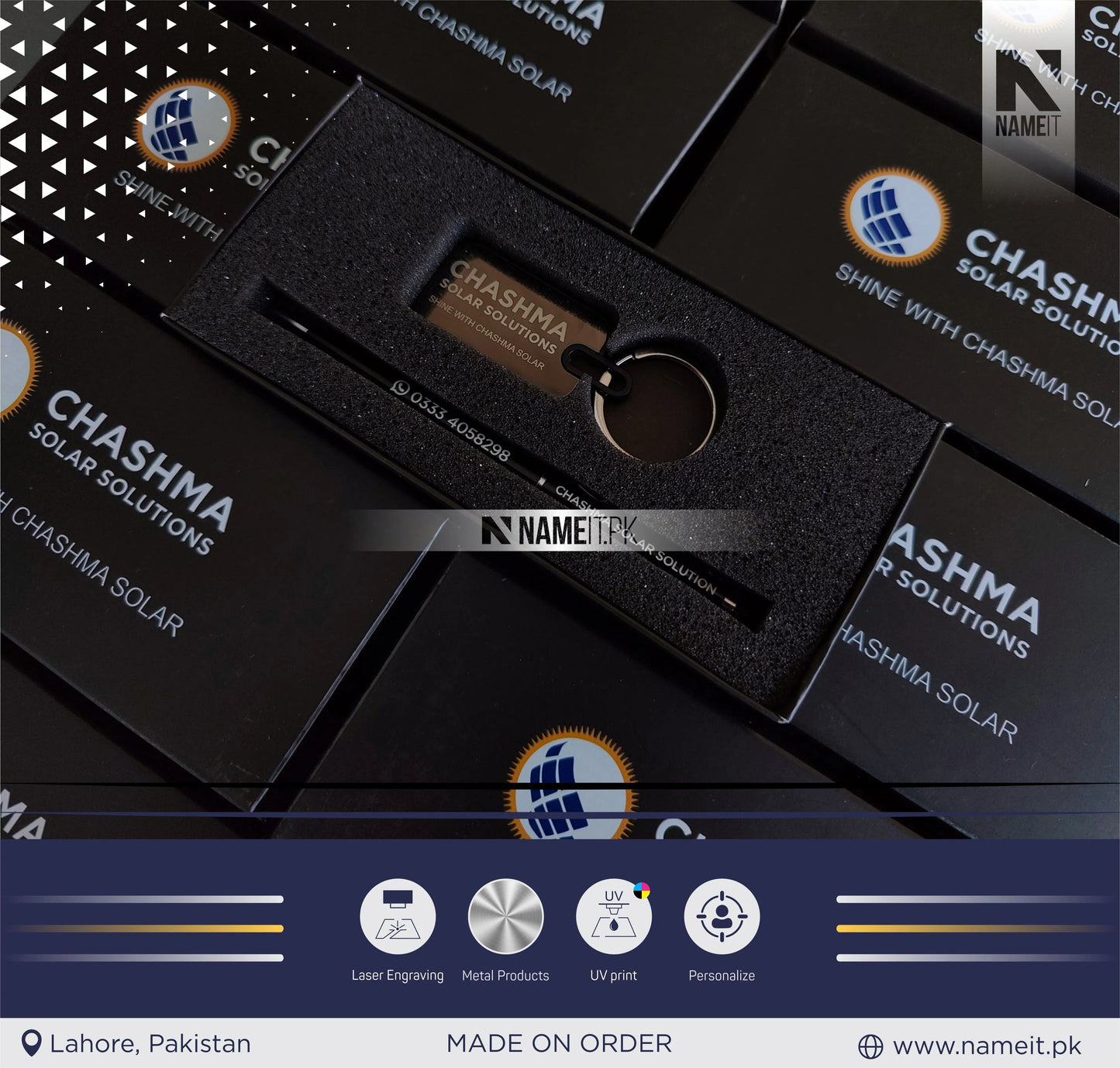 Corporate Gift Set Giveaway item, Customized Premium Metal Slim Pen & Metal Keyring