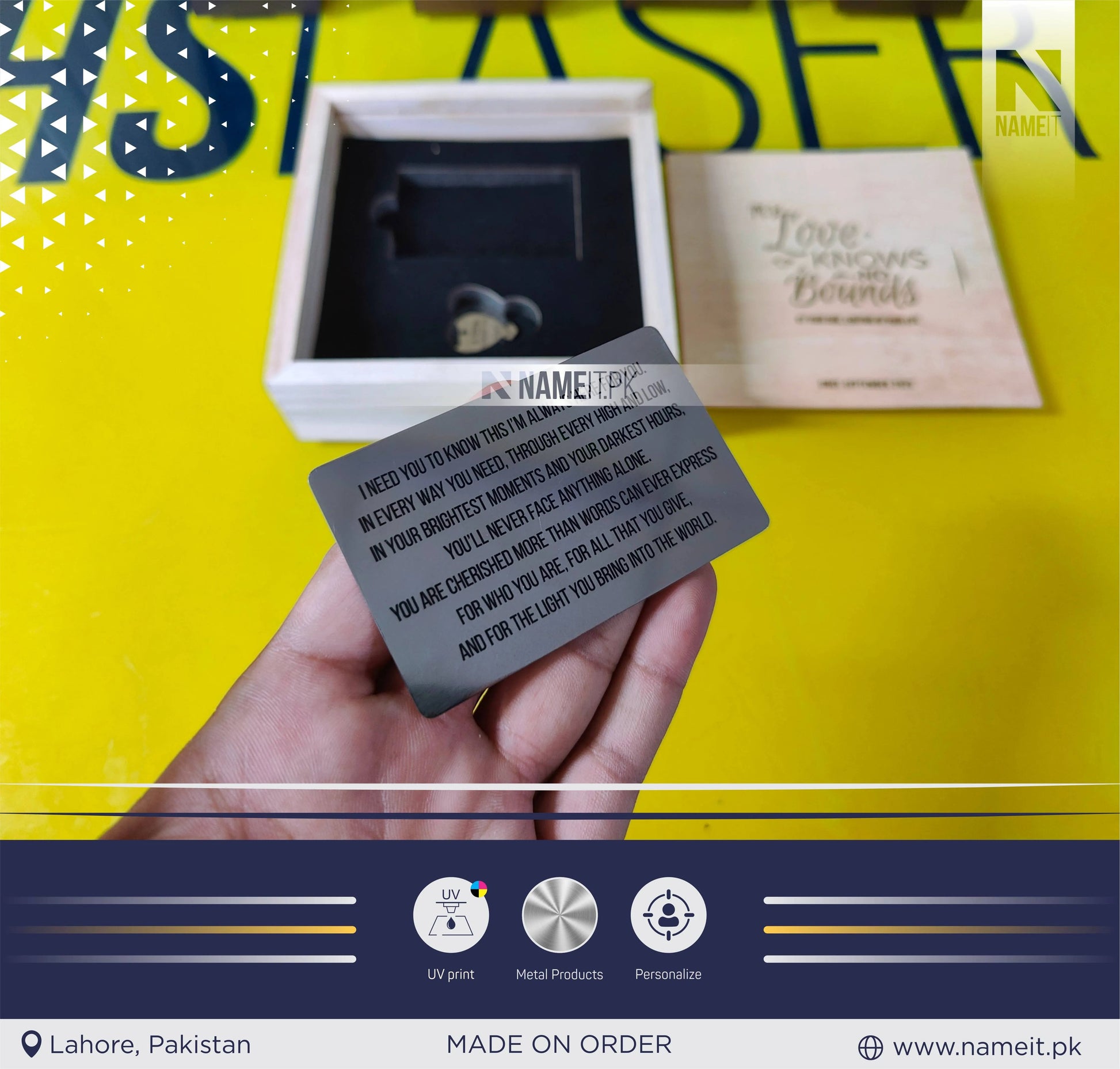 Customize Metal Wallet Card With Message, Customize Metal Tag With Box Packing (perfect Gift To Send Your Father , Husband , Fiance Or Any One) NAMEIT PAKISTAN