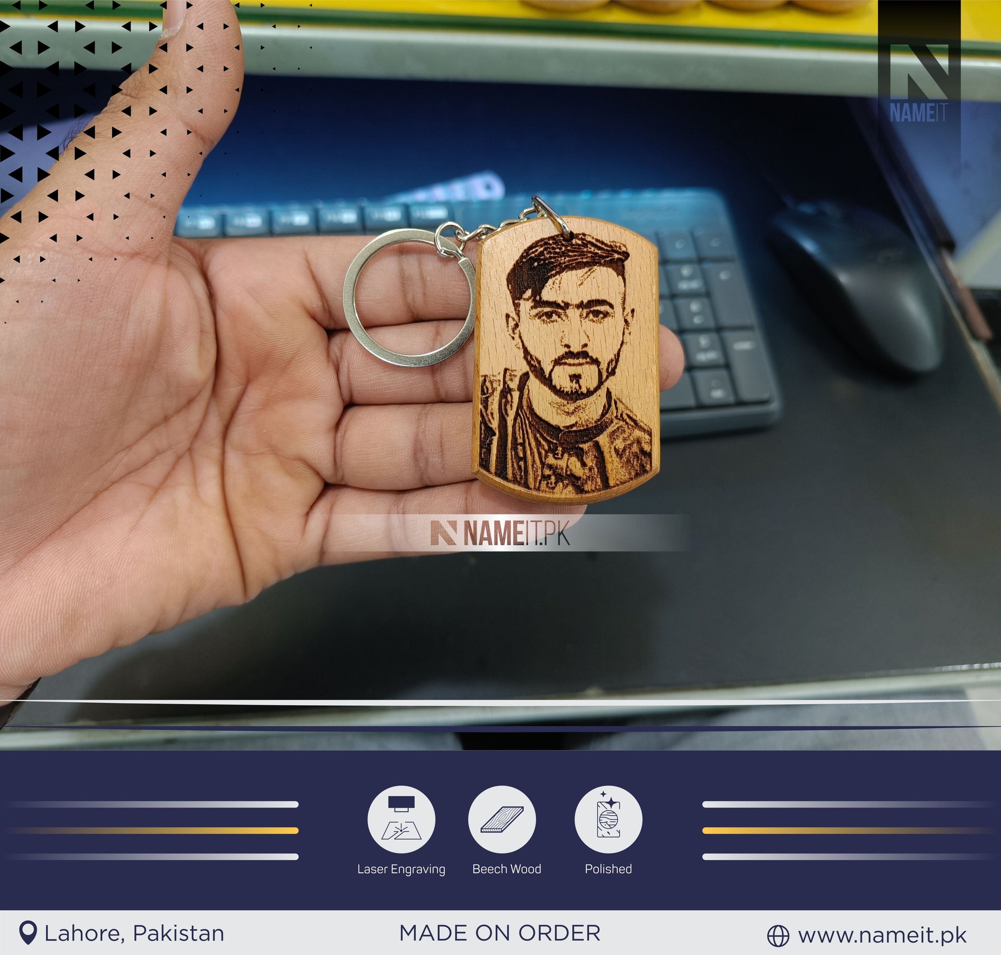 Customize Wooden Keychain with Pictures, Personalized Photo Keychain NAMEIT PAKISTAN