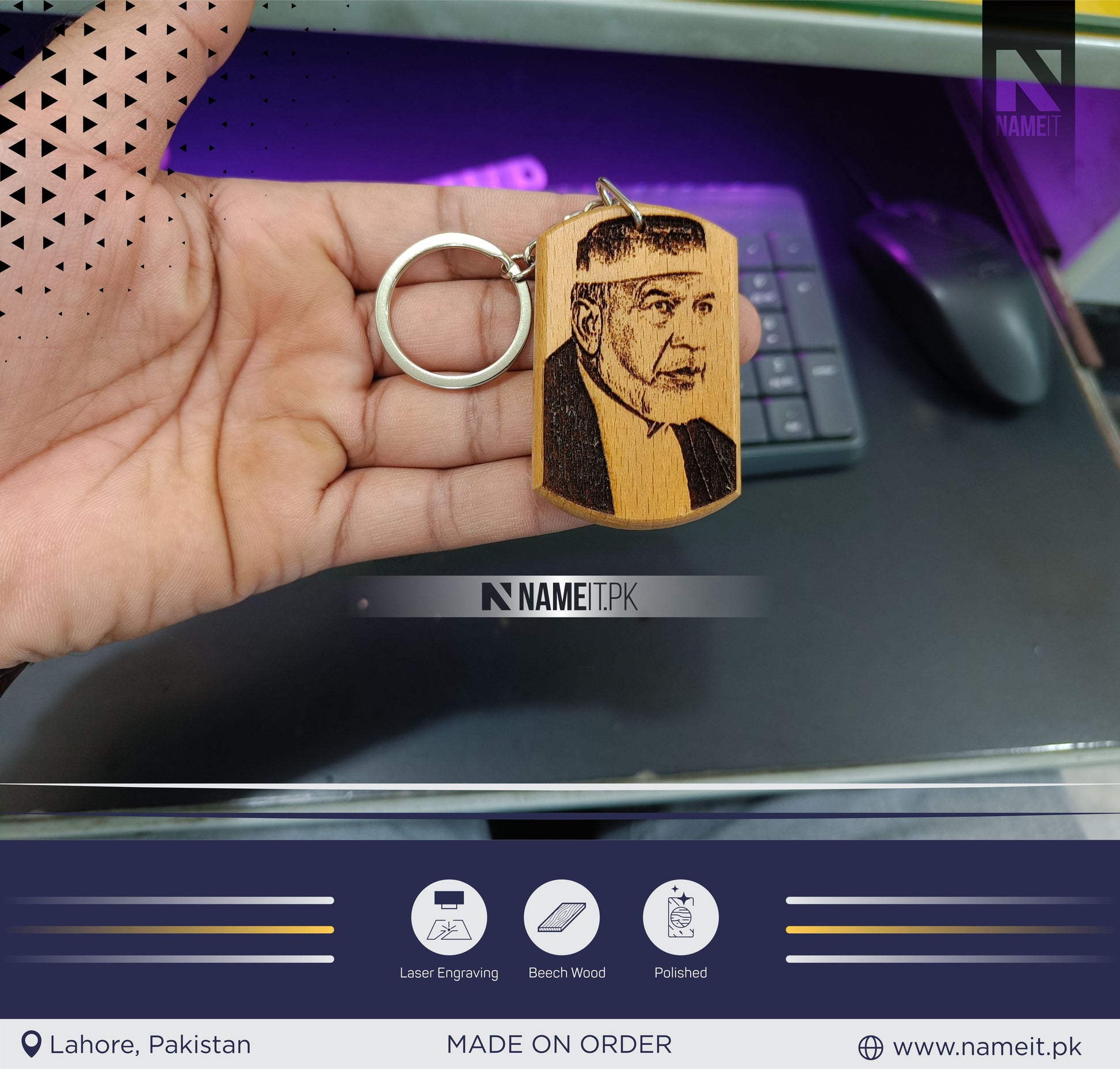 Customize Wooden Keychain with Pictures, Personalized Photo Keychain NAMEIT PAKISTAN