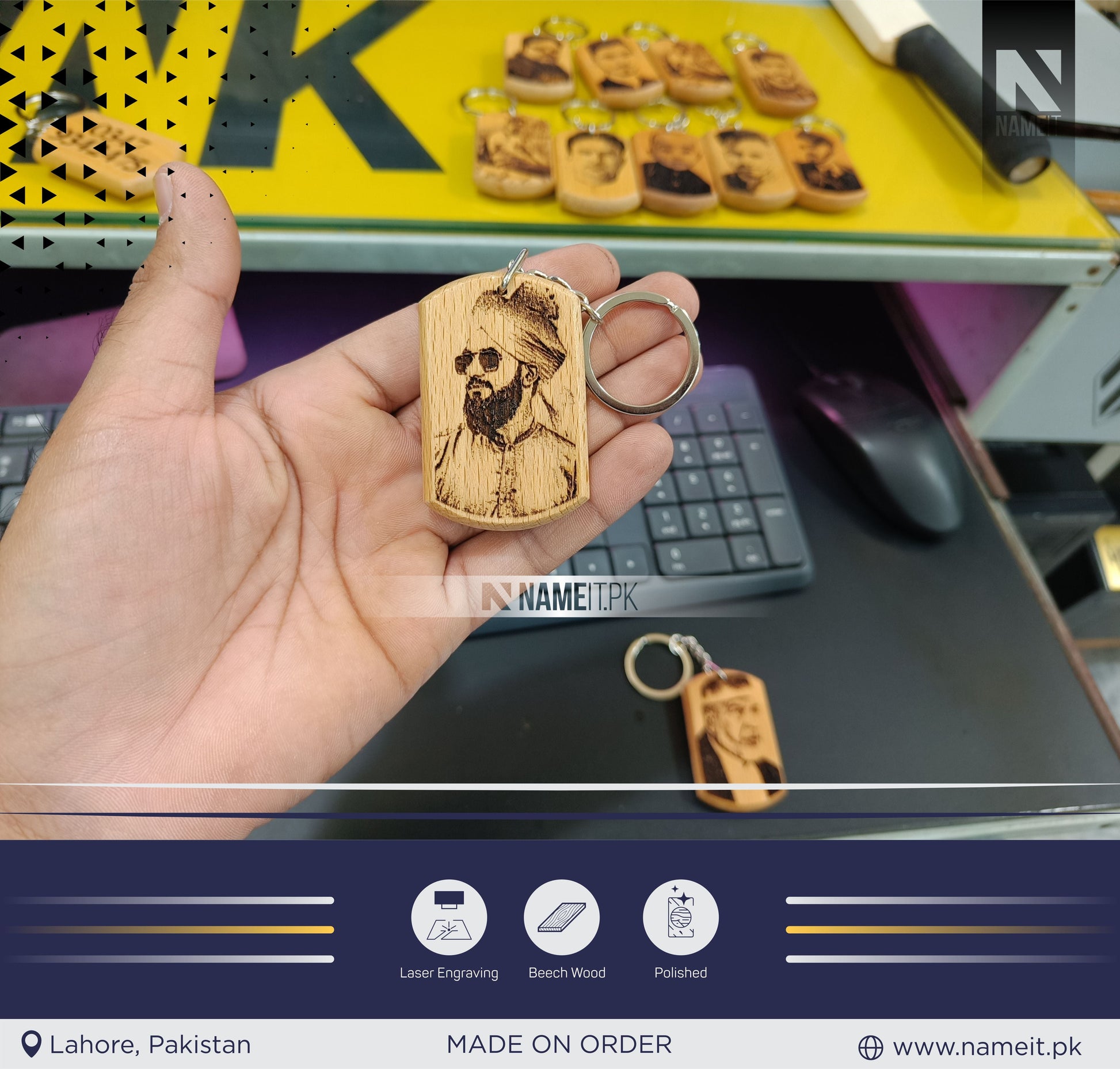 Customize Wooden Keychain with Pictures, Personalized Photo Keychain NAMEIT PAKISTAN