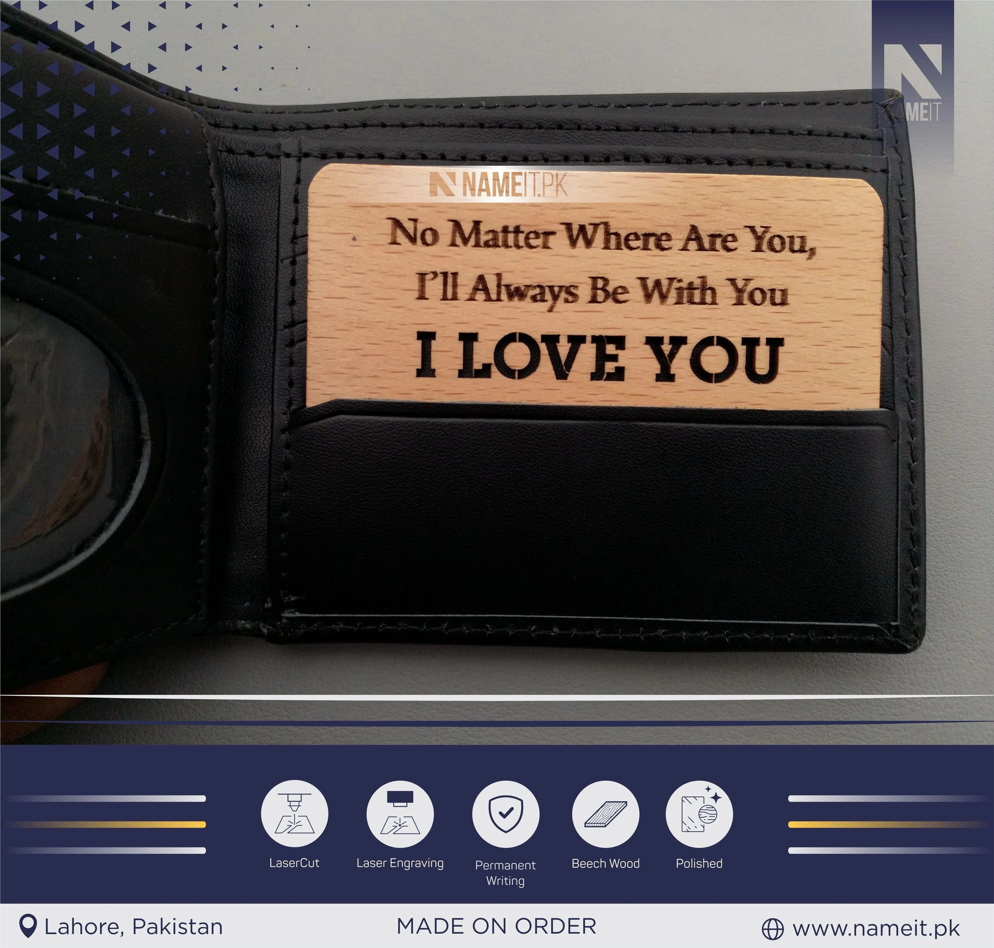 Wooden wallet insert card, personalized Business Card,text card, anniversary gift idea, wooden anniversary gift, custom engraved NAMEIT PAKISTAN