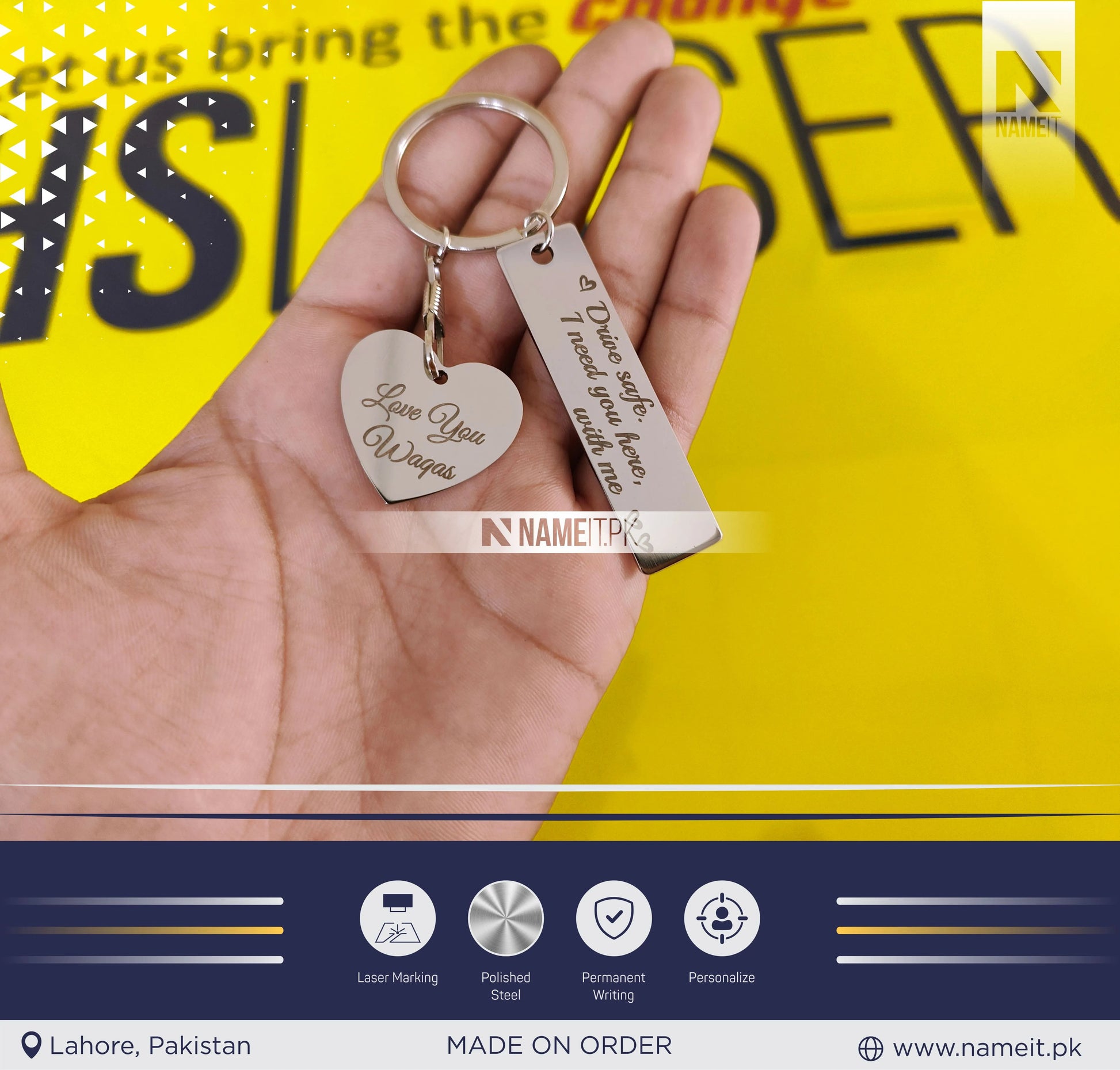 Double Stainless Steel Keychain, Custom Engraved Key Chain, Personalized Text Keychain, Engraved Keychain, Custom Groomsmen Gift, Gifts for Him NAMEIT PAKISTAN