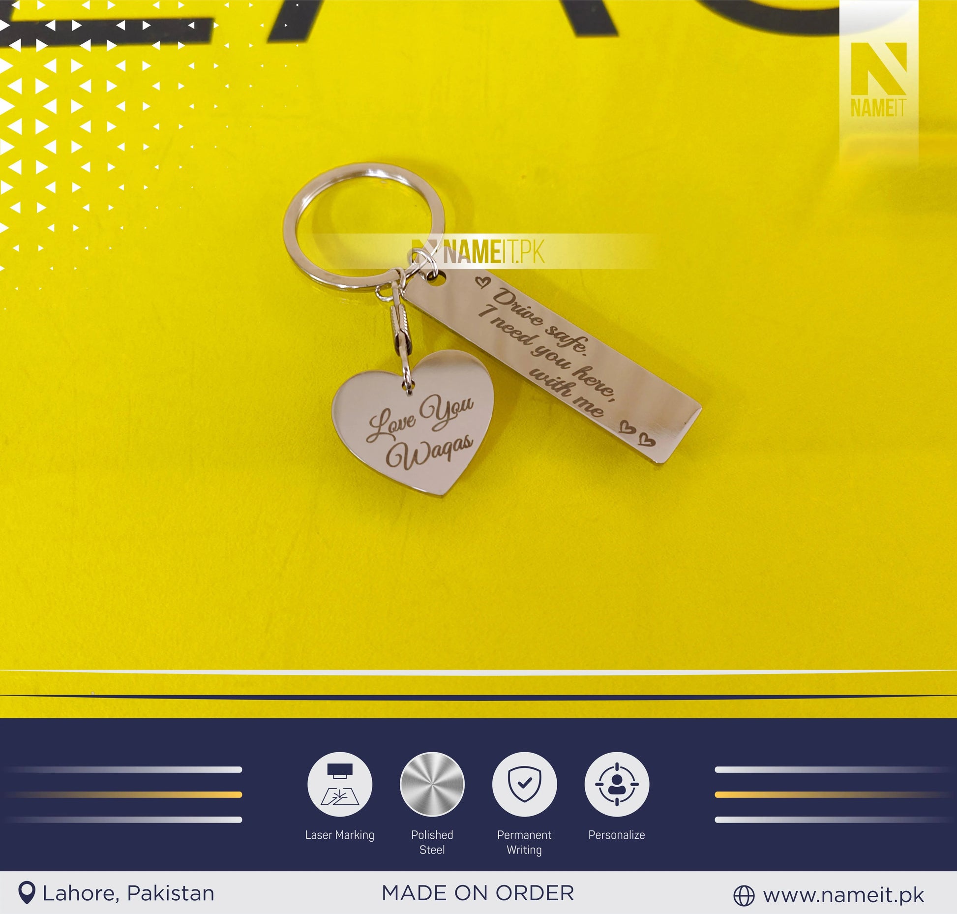 Double Stainless Steel Keychain, Custom Engraved Key Chain, Personalized Text Keychain, Engraved Keychain, Custom Groomsmen Gift, Gifts for Him NAMEIT PAKISTAN