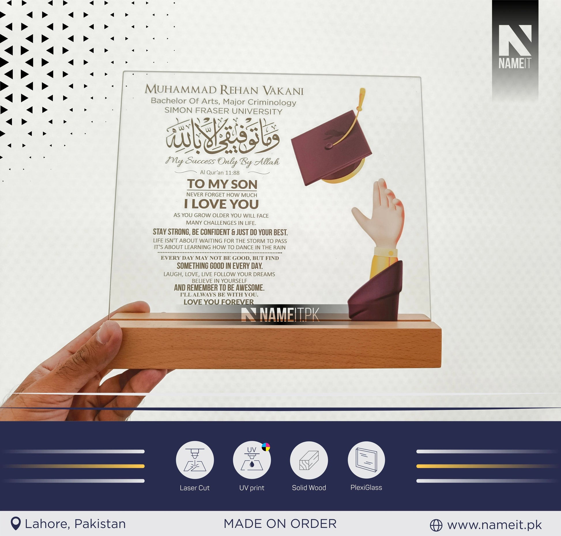 Custom Graduation Plaque, Table Top Decoration, Transparent Acrylic Plexiglass, Gift for Daughter, gift for Son, Graduation Gift NAMEIT PAKISTAN