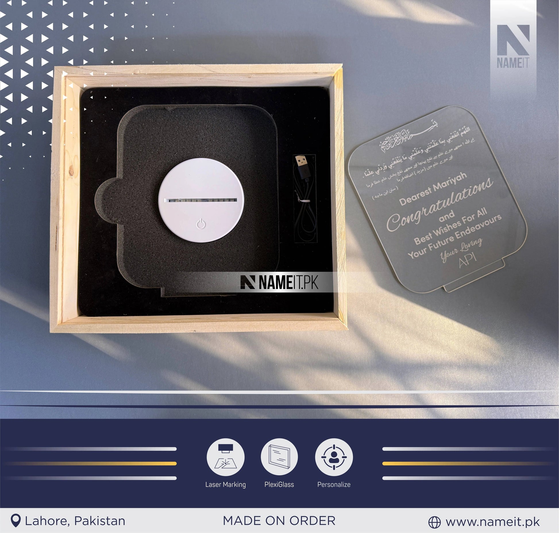 Lamp Led Personalized Lamp Led,With Elegant Natural Wooden Box, Best Wishes,Appreciation Gift,Gift for Him,Her - Acrylic Night Room Lamp NAMEIT PAKISTAN