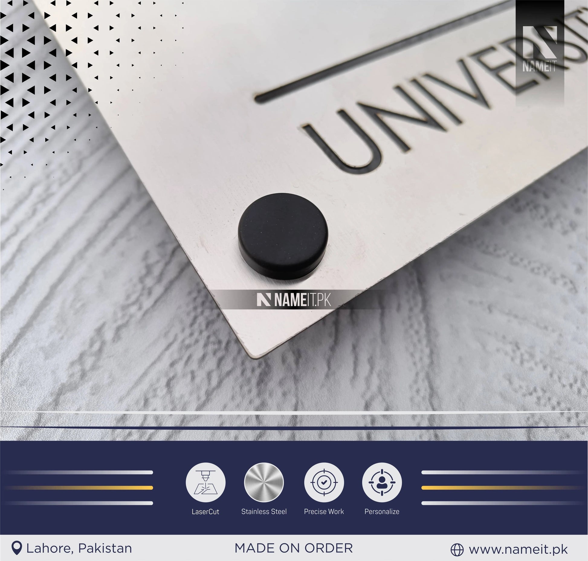 Laser Cut Name Plate Stainless Steel, indoor & outdoor, Office name Plate, House Name Plate NAMEIT PAKISTAN