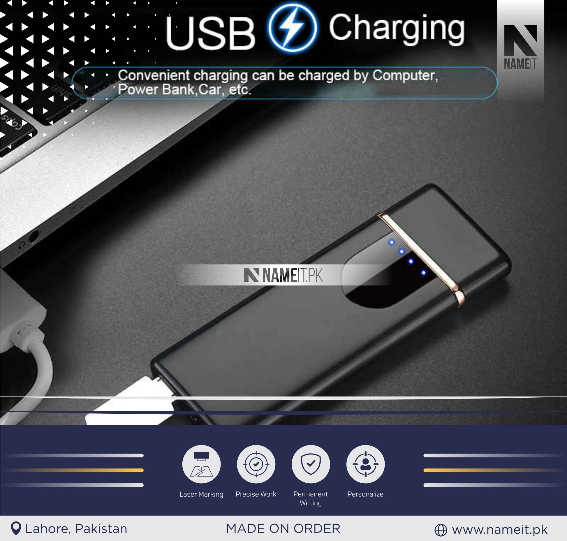 Lighter - USB, Customize with your name NAMEIT PAKISTAN