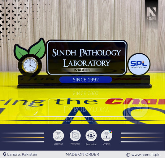 Table Name Plate, Custom Black Acrylic Desk Name Plate with Clock – Doctor Desk Name Plate, Nurse Office Decor Gift, Custom Black Acrylic Sign with Crown, Medical Office Decor