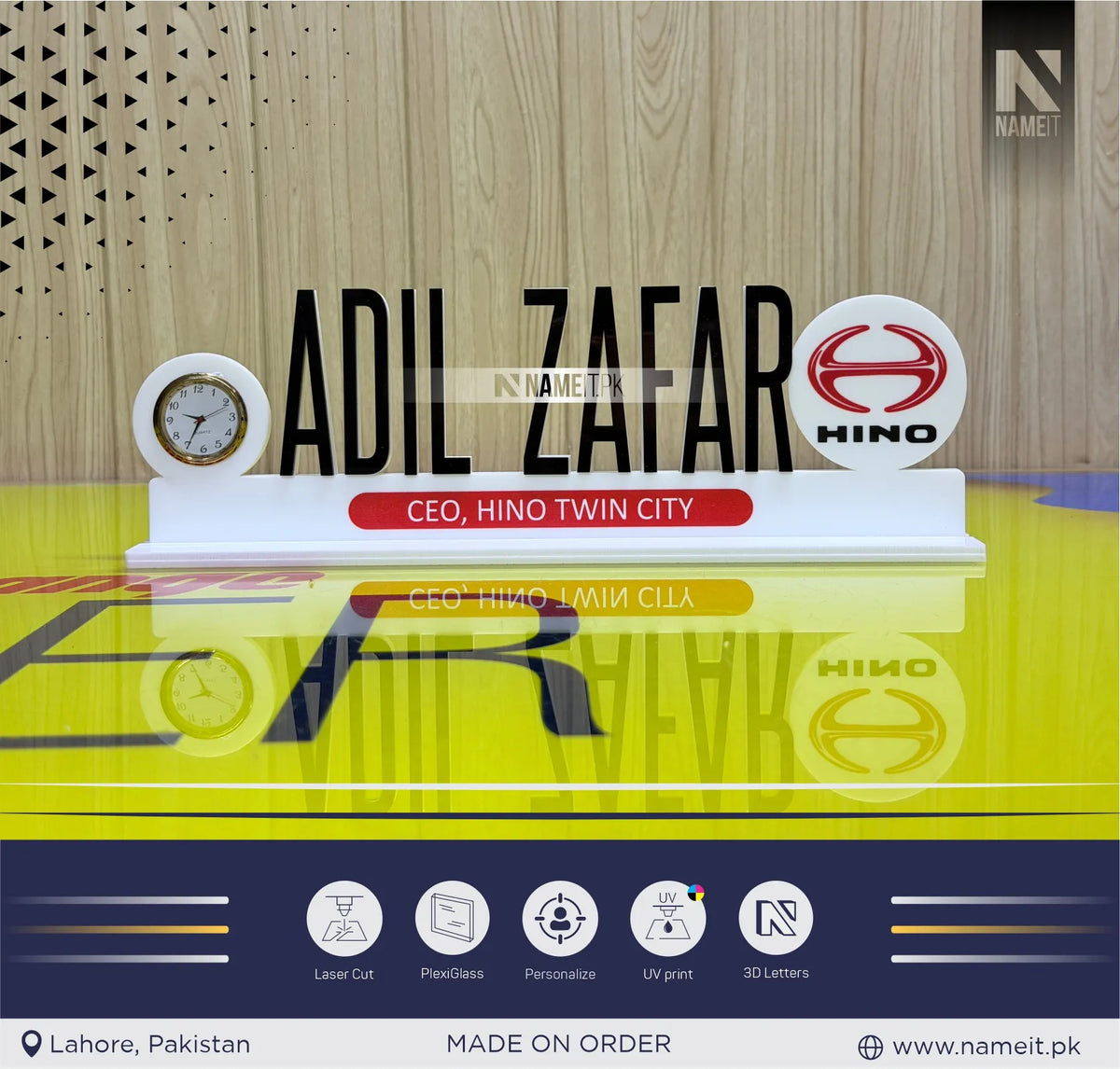 Personalized Executive Desk Nameplate with Custom Name & Design | Premium Office Table Name Plate with Built-In Clock | Custom CEO Desk Sign | Corporate Office Desk Nameplate | Personalized Manager & Director Table Sign