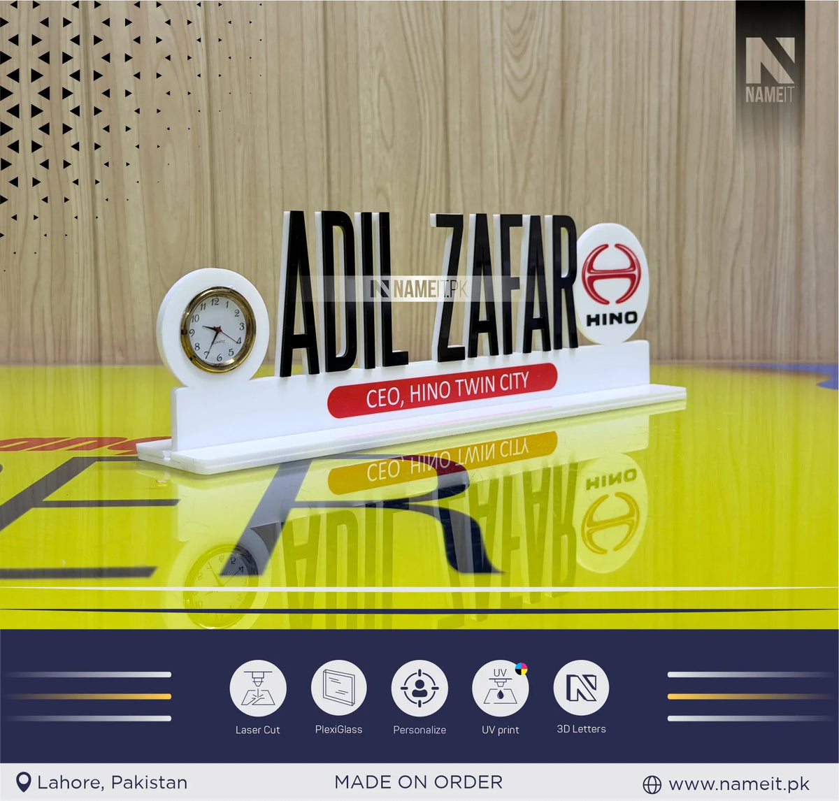 Personalized Executive Desk Nameplate with Custom Name & Design | Premium Office Table Name Plate with Built-In Clock | Custom CEO Desk Sign | Corporate Office Desk Nameplate | Personalized Manager & Director Table Sign