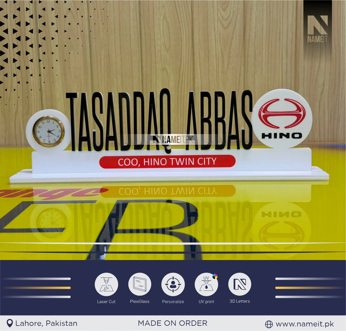 Personalized Executive Desk Nameplate with Custom Name & Design | Premium Office Table Name Plate with Built-In Clock | Custom CEO Desk Sign | Corporate Office Desk Nameplate | Personalized Manager & Director Table Sign