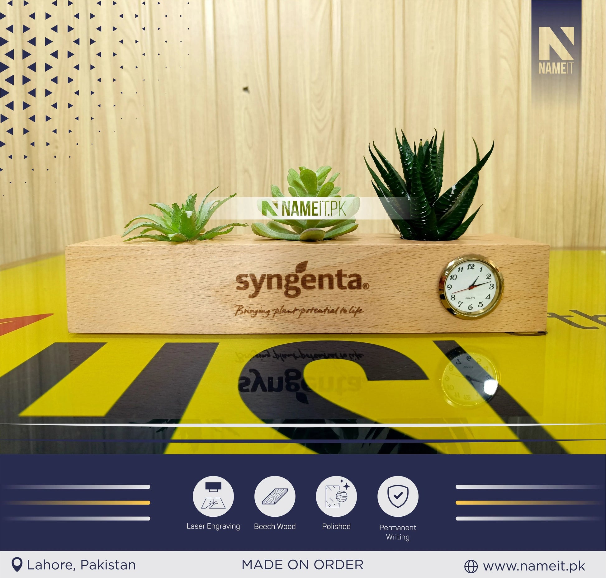 Name Plate For Desk, Customize Wooden Desk Name Plate with Plants, Wooden Official Name Plate NAMEIT PAKISTAN