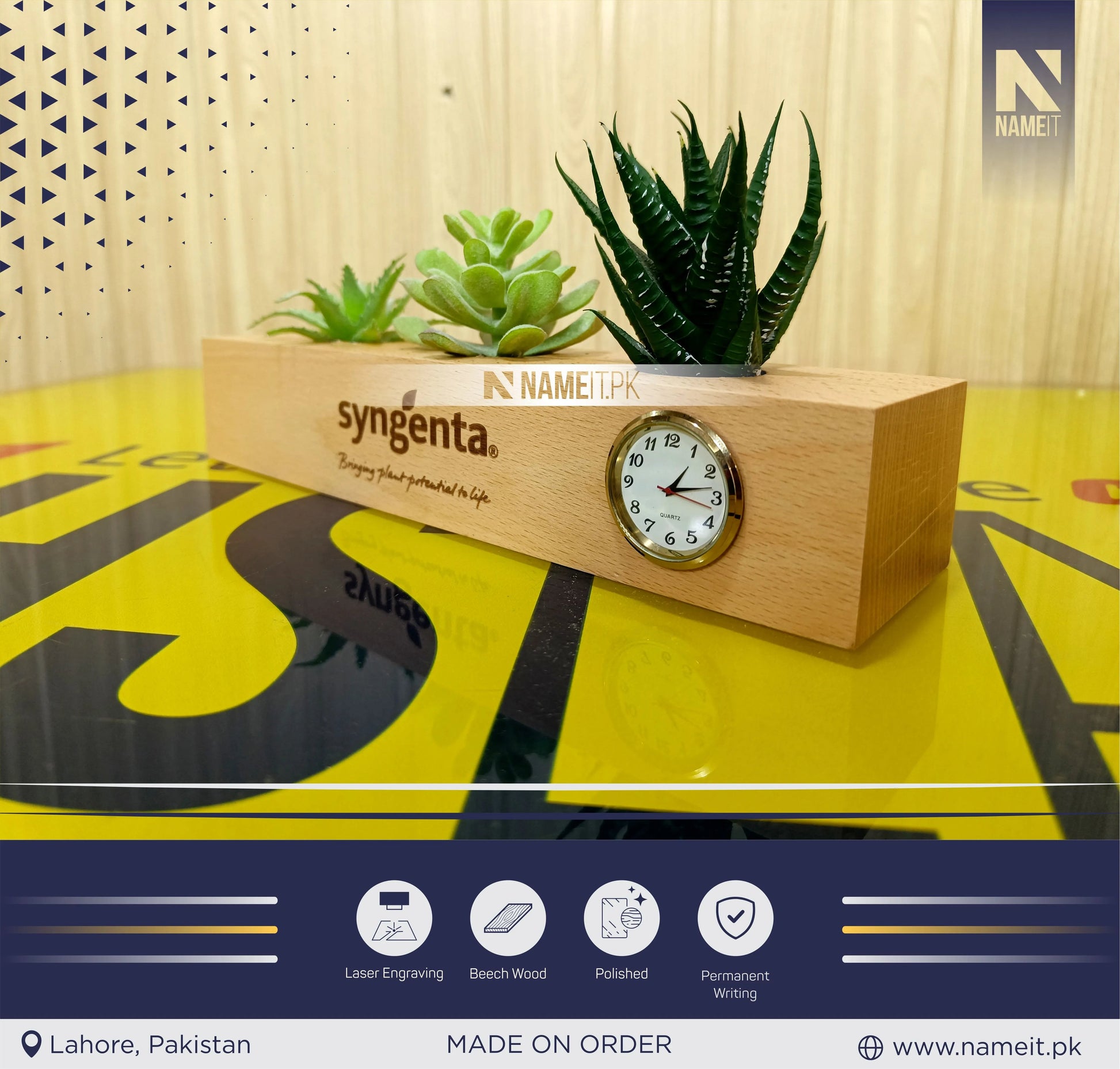 Name Plate For Desk, Customize Wooden Desk Name Plate with Plants, Wooden Official Name Plate NAMEIT PAKISTAN