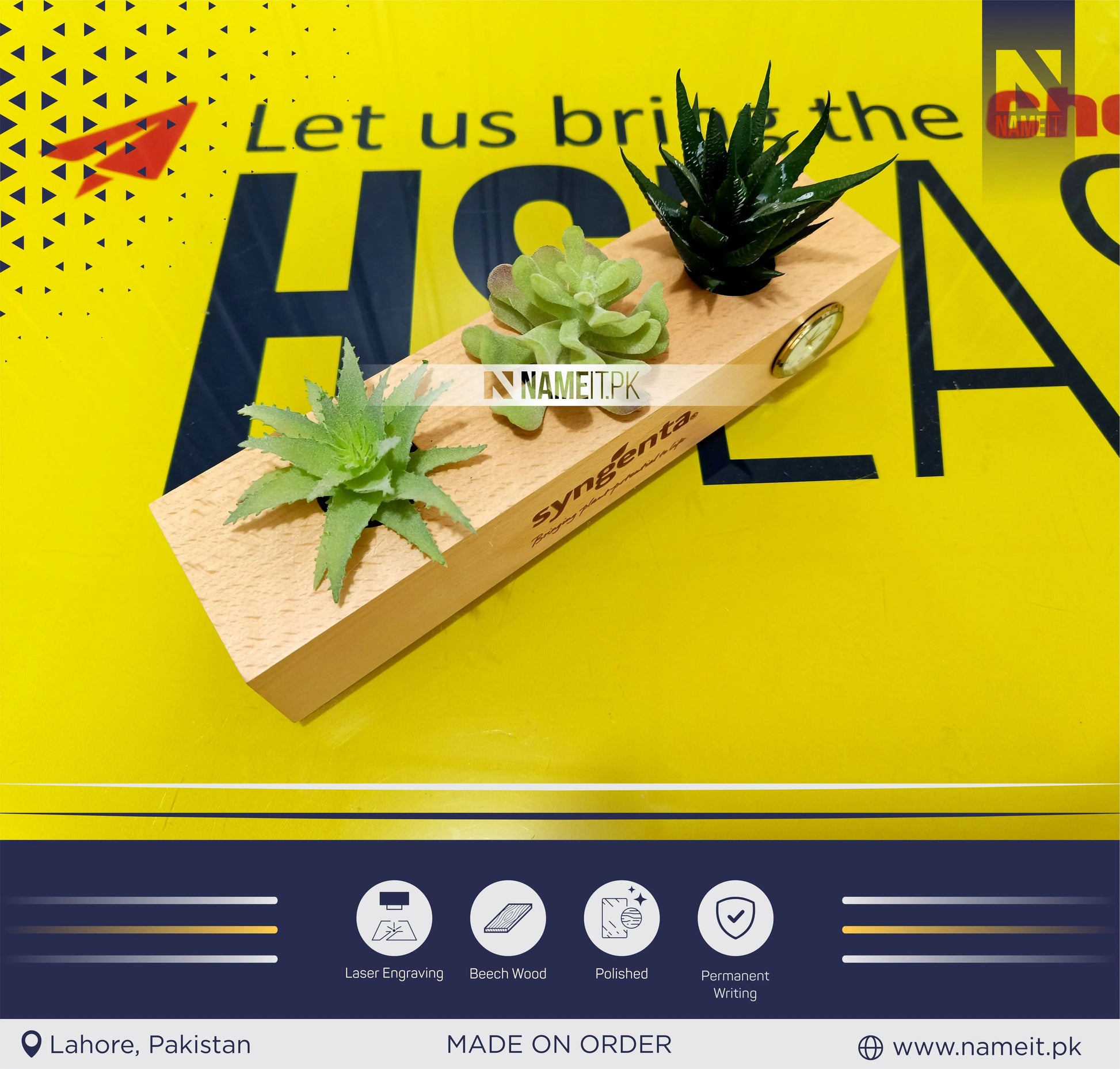 Name Plate For Desk, Customize Wooden Desk Name Plate with Plants, Wooden Official Name Plate NAMEIT PAKISTAN
