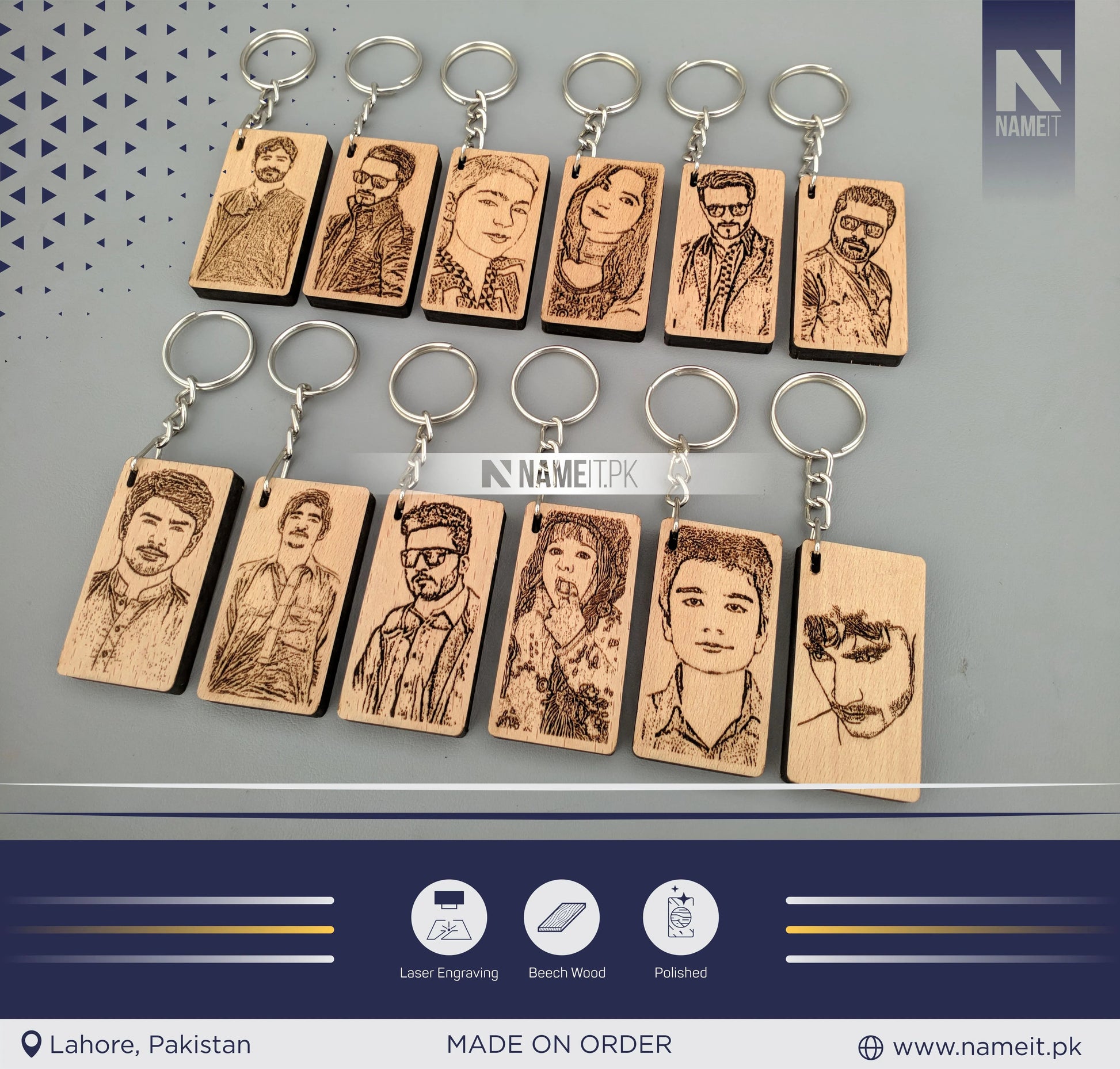 Customize Wooden Keychain with Pictures, Personalized Photo Keychain NAMEIT PAKISTAN