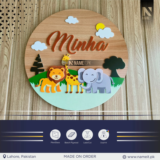Personalized Wooden Jungle Plaque, Nursery Sign, Name Plaque, Kids Room Name Plaque, NAMEIT