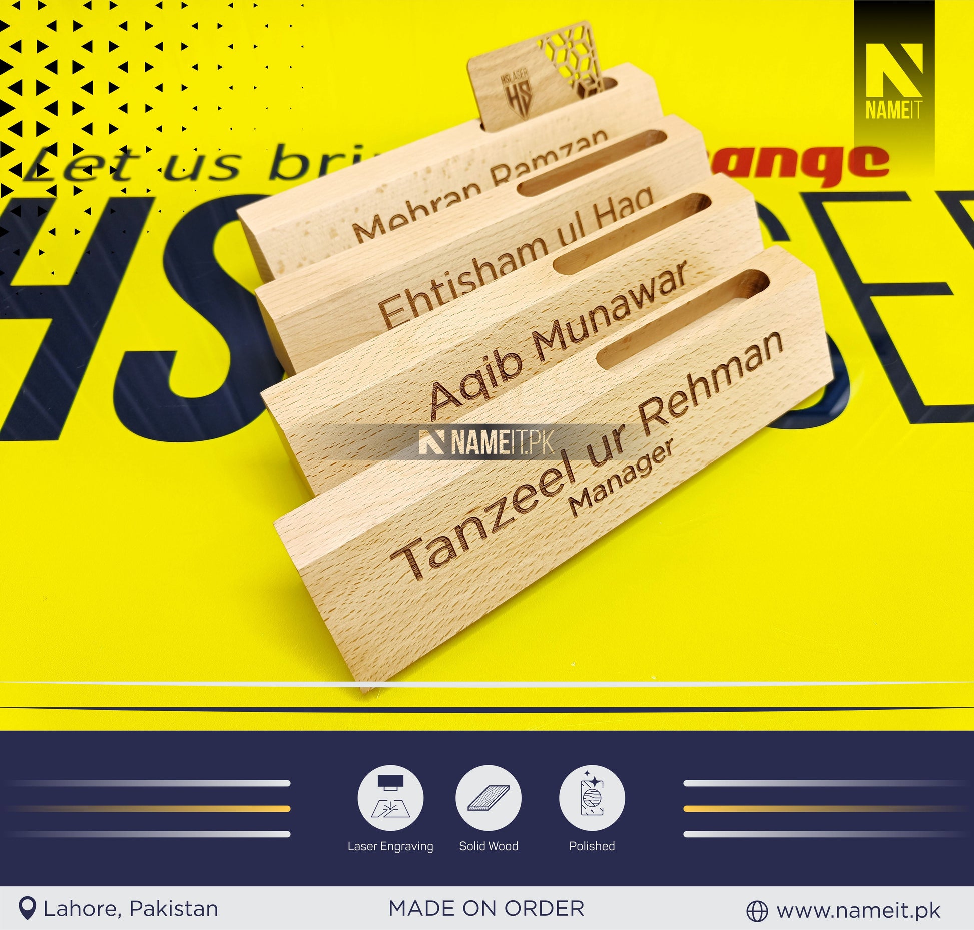 Personalized Business Card Holder, Wooden Holder, Table Name Plate, Custom Name Wooden Office Gift NAMEIT PAKISTAN