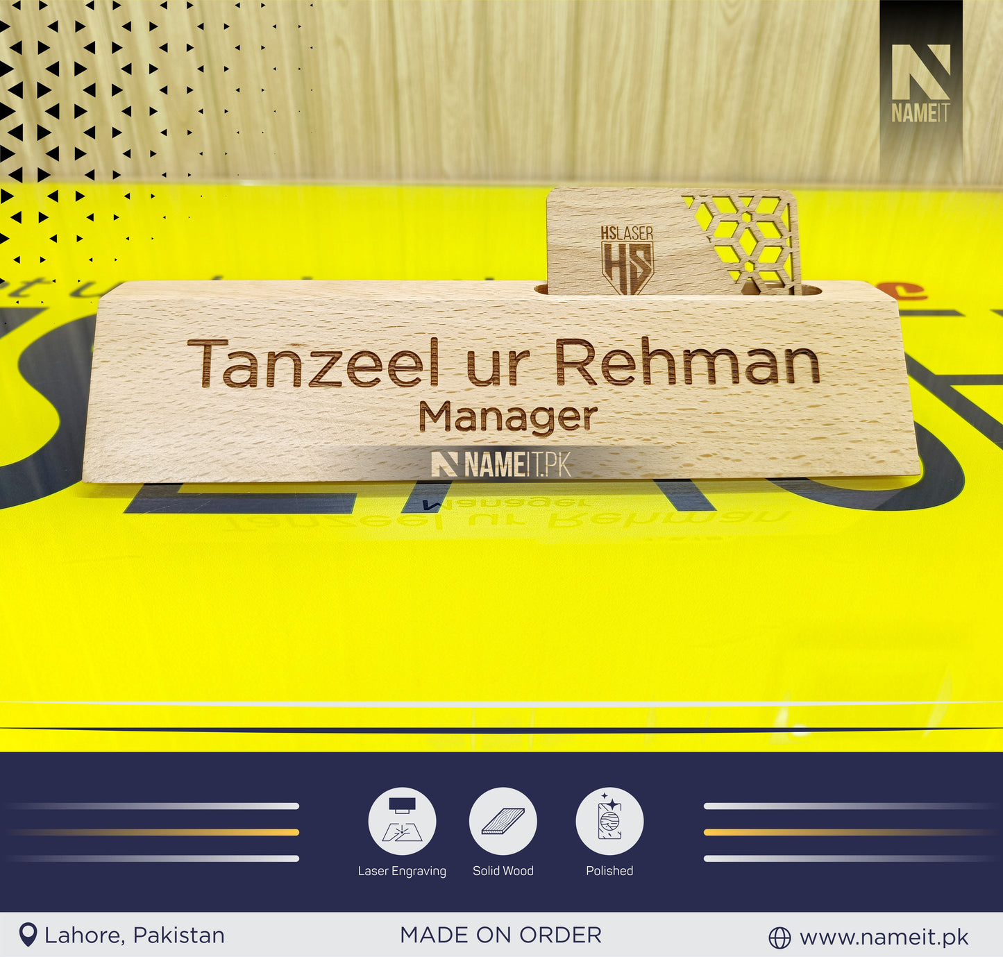 Personalized Business Card Holder, Wooden Holder, Table Name Plate, Custom Name Wooden Office Gift NAMEIT PAKISTAN