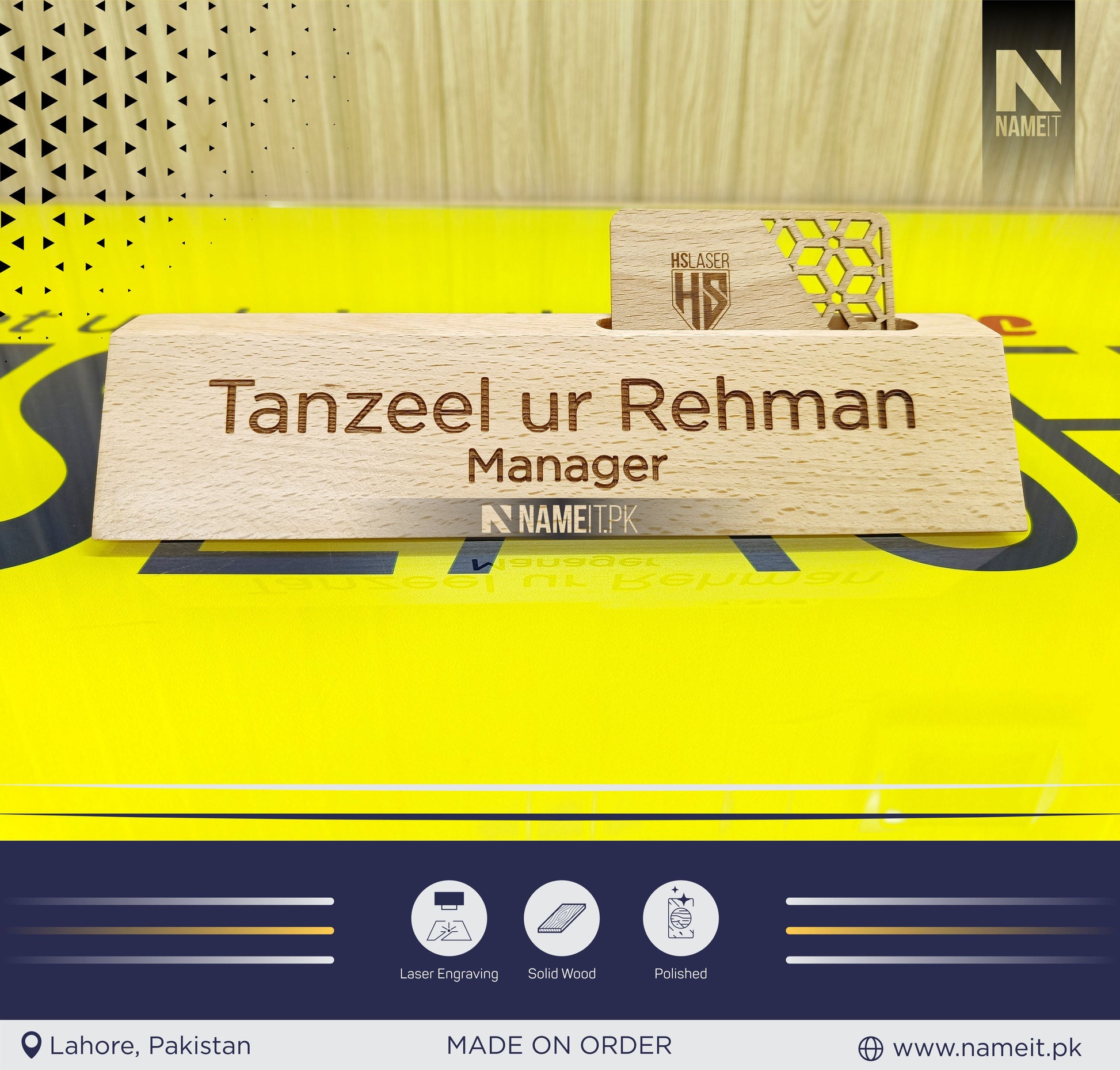 Personalized Business Card Holder, Wooden Holder, Table Name Plate, Custom Name Wooden Office Gift NAMEIT PAKISTAN