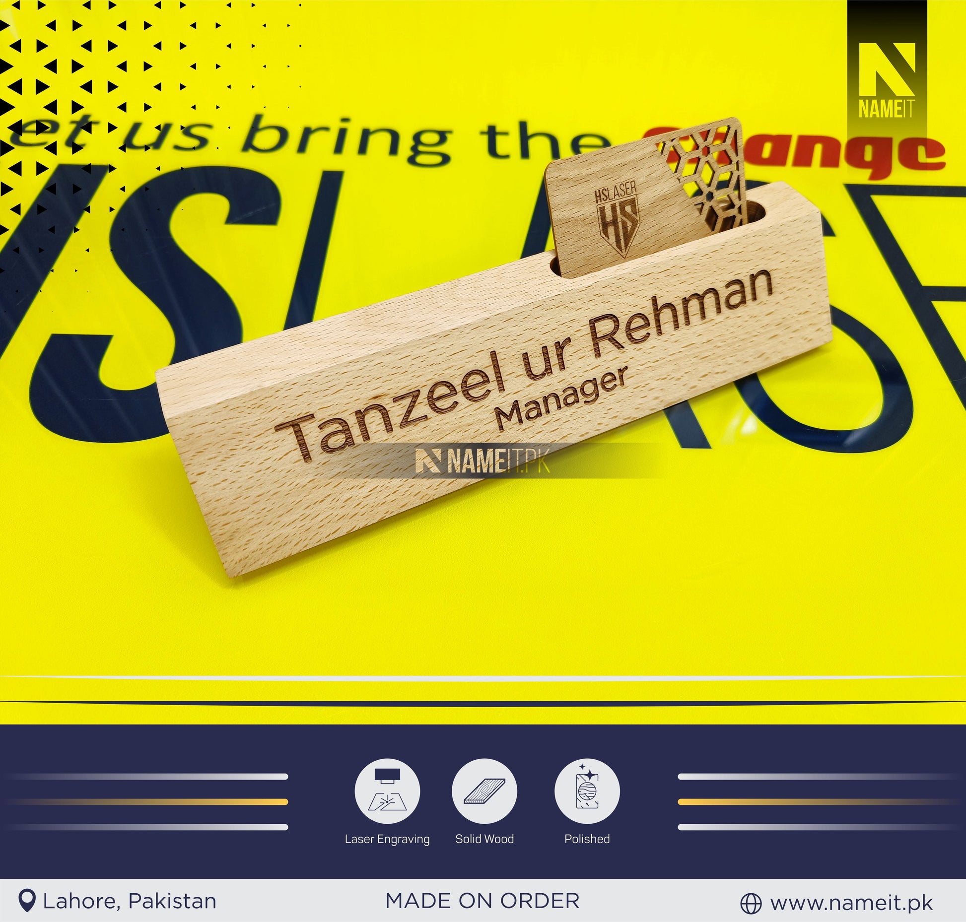 Personalized Business Card Holder, Wooden Holder, Table Name Plate, Custom Name Wooden Office Gift NAMEIT PAKISTAN