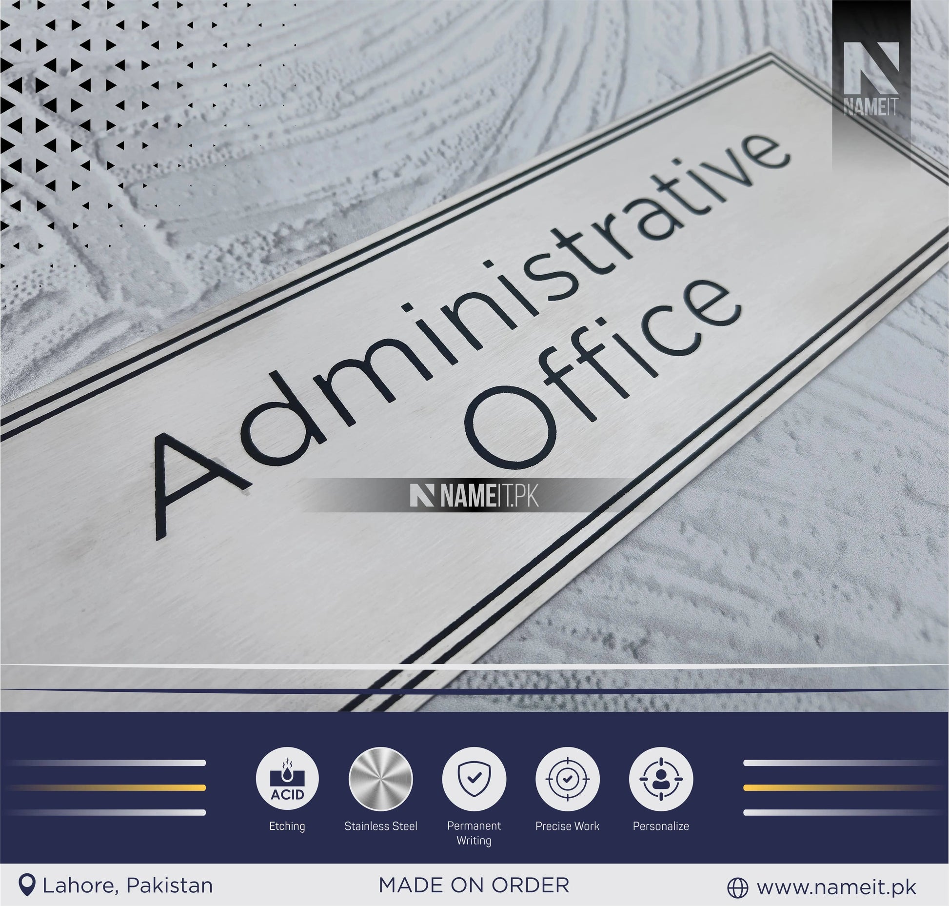 Personalized Name Plate Stainless Steel, indoor & outdoor, Office name Plate NAMEIT PAKISTAN