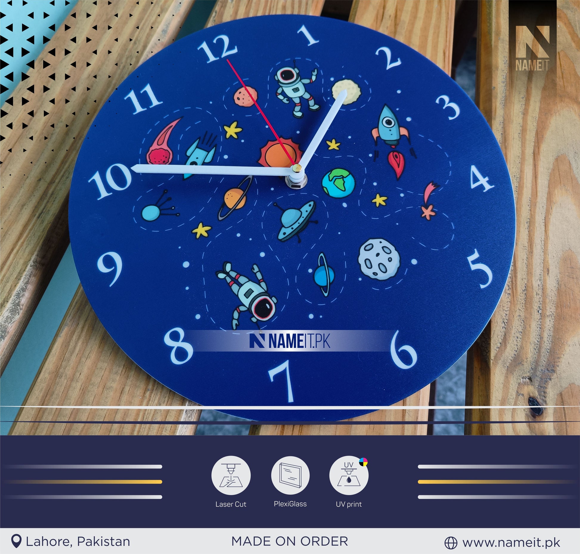 Personalized WallClock, Nursery Room Decor, Premium UV Printed Clock NAMEIT PAKISTAN