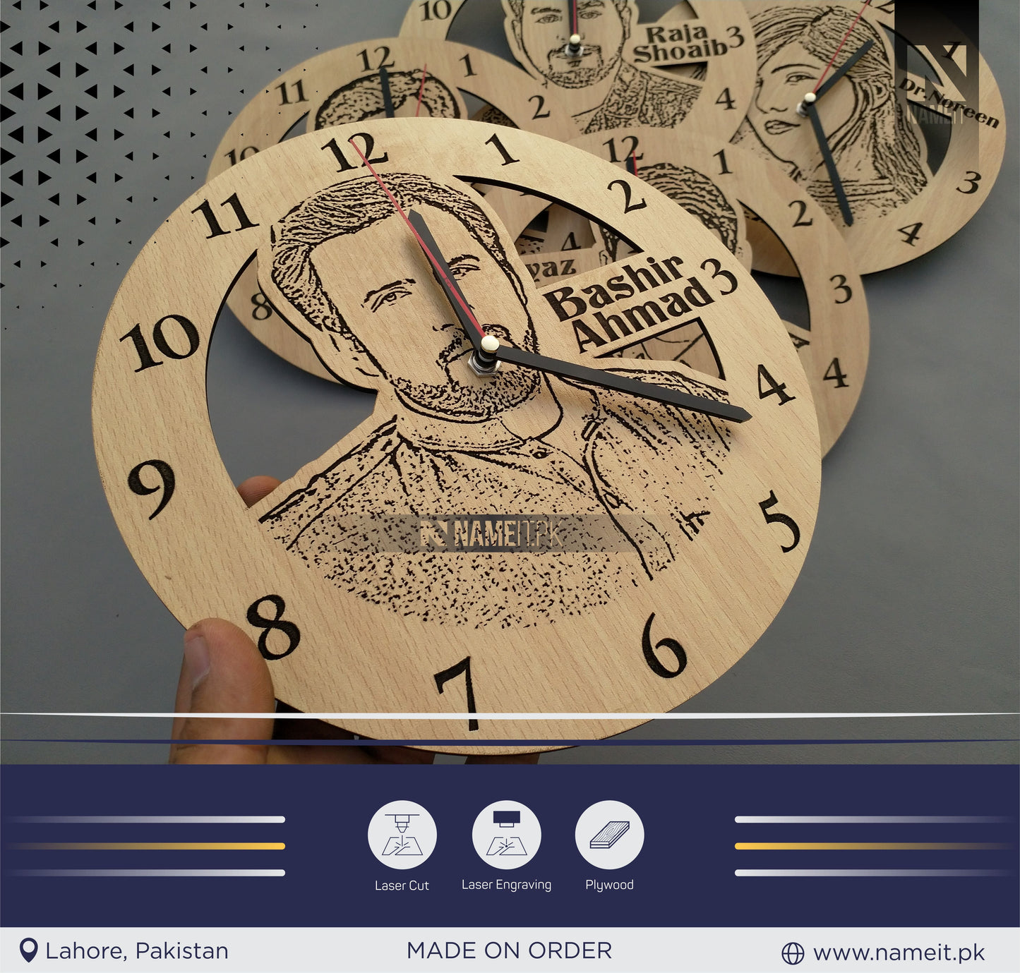 Personalized Wooden WallClock, Birthday Gift | Anniversary Gift | Picture Clock NAMEIT PAKISTAN