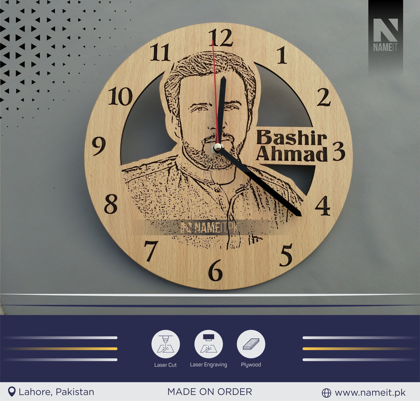 Personalized Wooden WallClock, Birthday Gift | Anniversary Gift | Picture Clock NAMEIT PAKISTAN