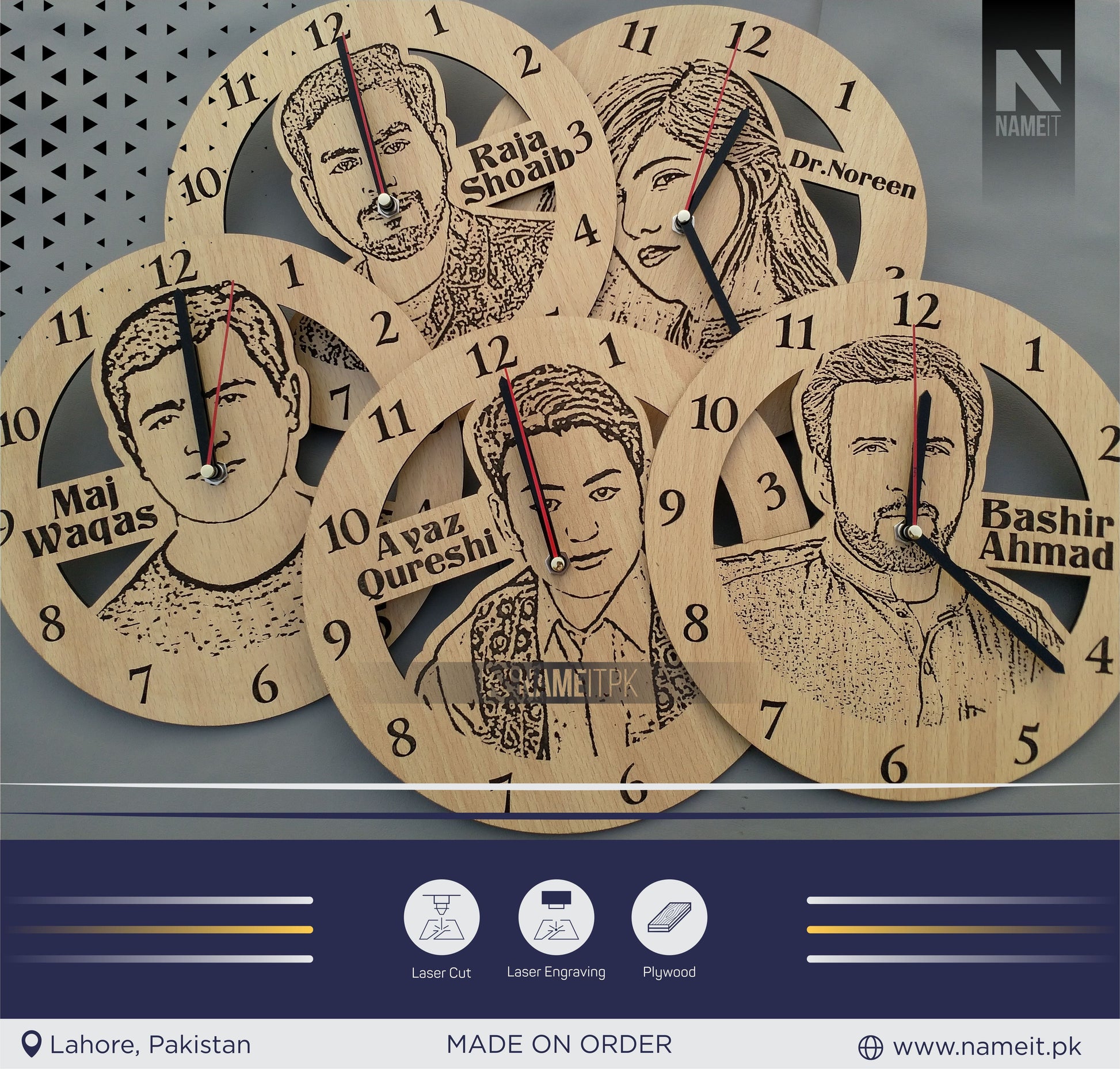 Personalized Wooden WallClock, Birthday Gift | Anniversary Gift | Picture Clock NAMEIT PAKISTAN