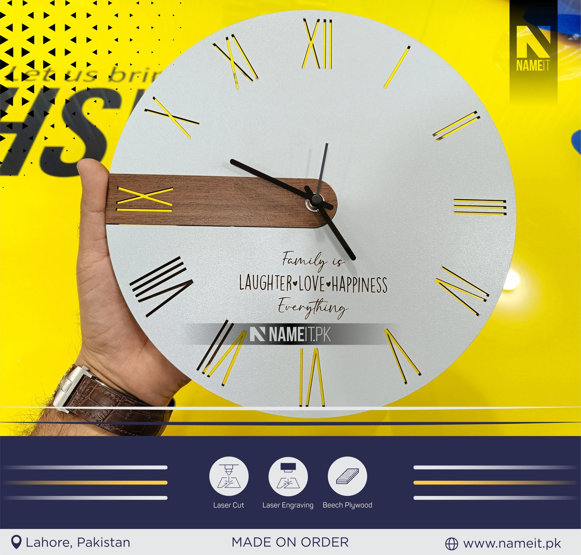 Personalized Wooden WallClock, Nursery Room Decor, Premium UV Printed Clock NAMEIT PAKISTAN