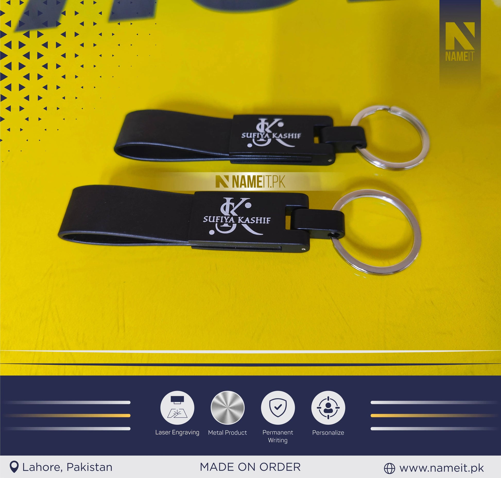 Personalized Premium Leather & Metal Keychain, Business Logo, Name, Custom Marketing Business Merchandise, NAMEIT PAKISTAN