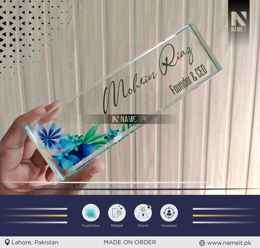Table Name Plate, Custom Crystal Glass Name Plate for Desk, Teacher Desk Name Plate Cute Office Decorations for Women Personalized Name Plate Appreciation Gifts for Coworkers Teachers NAMEIT PAKISTAN