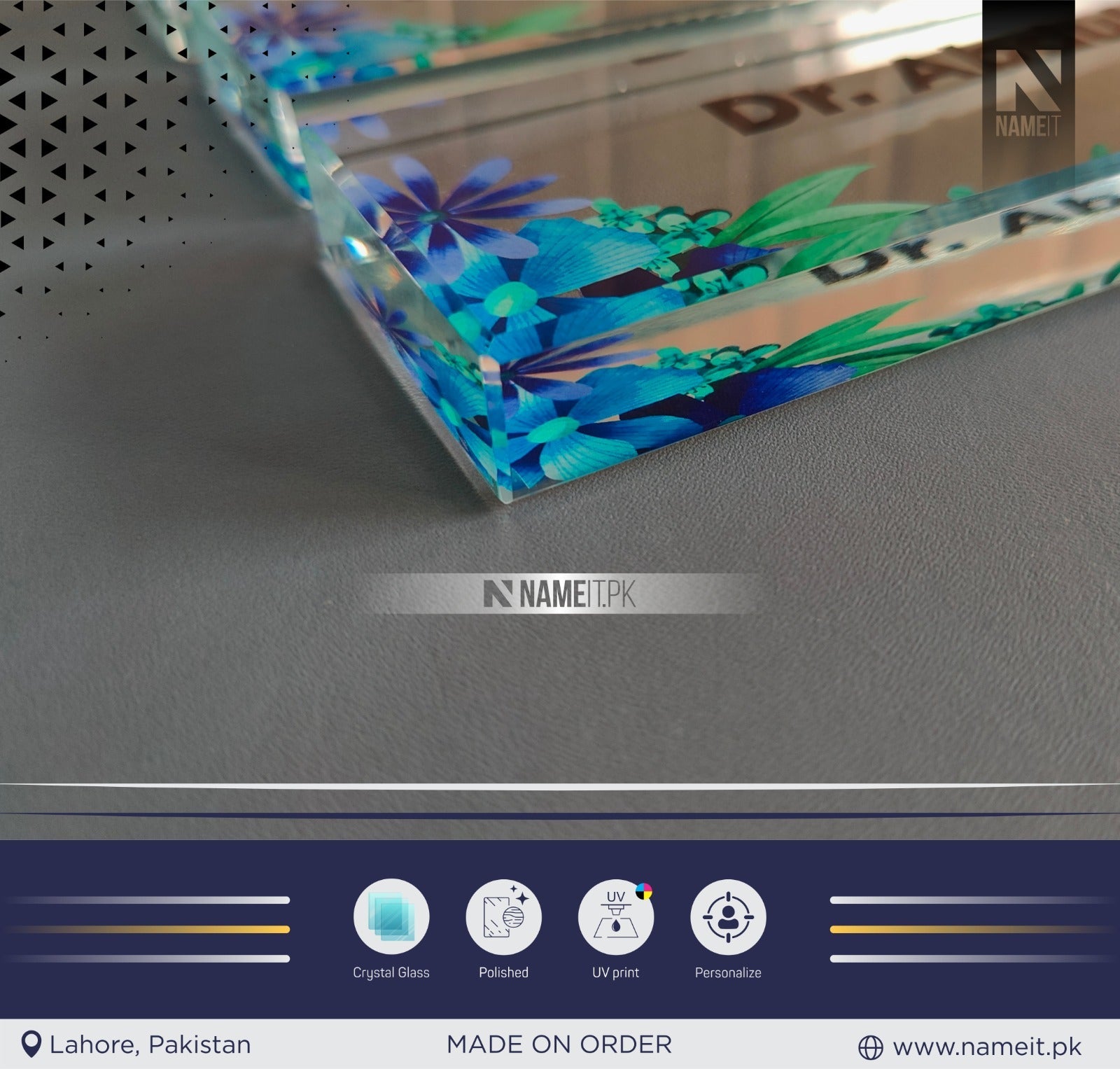 Table Name Plate, Custom Crystal Glass Name Plate for Desk, Teacher Desk Name Plate Cute Office Decorations for Women Personalized Name Plate Appreciation Gifts for Coworkers Teachers NAMEIT PAKISTAN