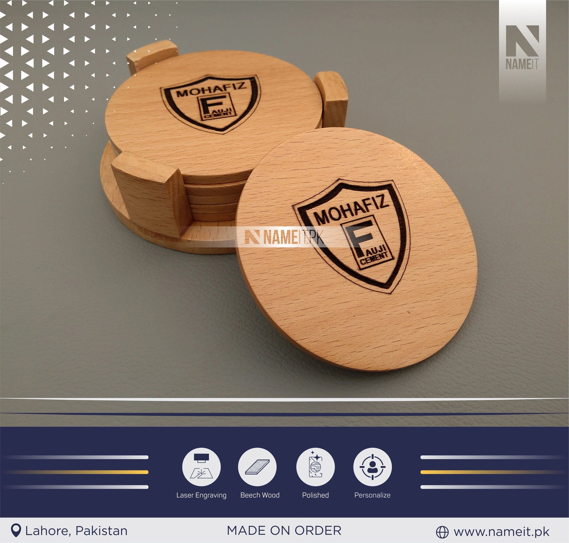 Tea Coaster, Personalized Wooden Tea Coaster NAMEIT PAKISTAN