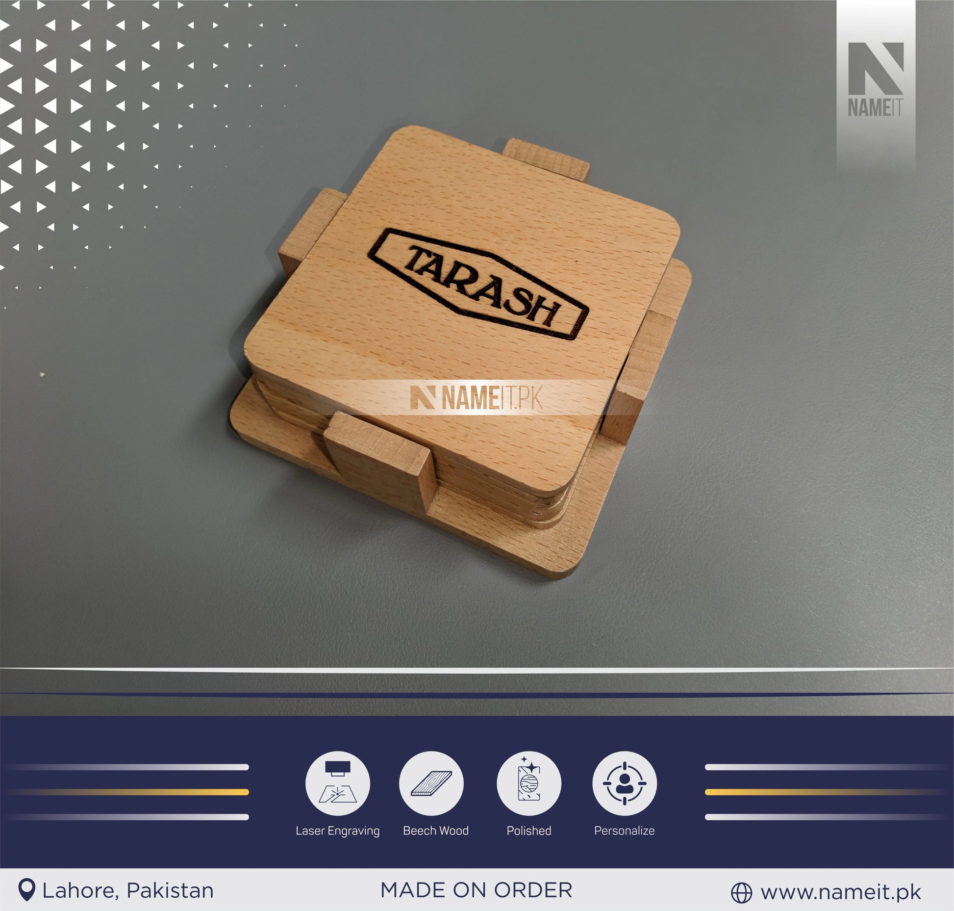 Tea Coaster, Personalized Wooden Tea Coaster NAMEIT PAKISTAN