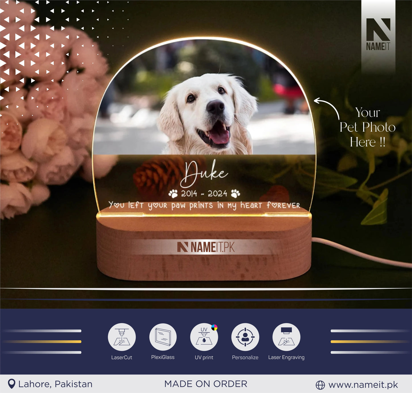 Pet Memorial Night Light, Custom Pet Plaque, Pet Night Light, Custom Pet Photo, Pet Memorial Table Lamp, Gifts for Pets, Cat Dog Loss Gift
