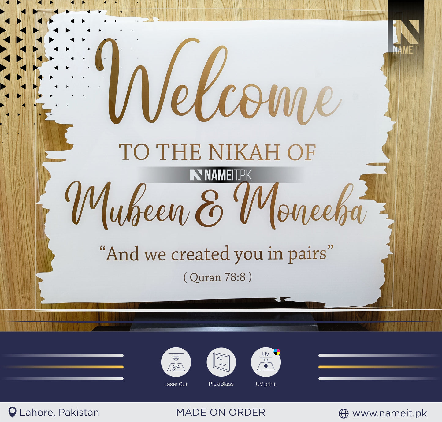 Nikkah Wedding Welcome Sign, Personalised Nikkah, Nikah Sign, Islamic Wedding Sign, Islamic Art, Nikaah Welcome, Walima Sign,Gold Decoration NAMEIT PAKISTAN