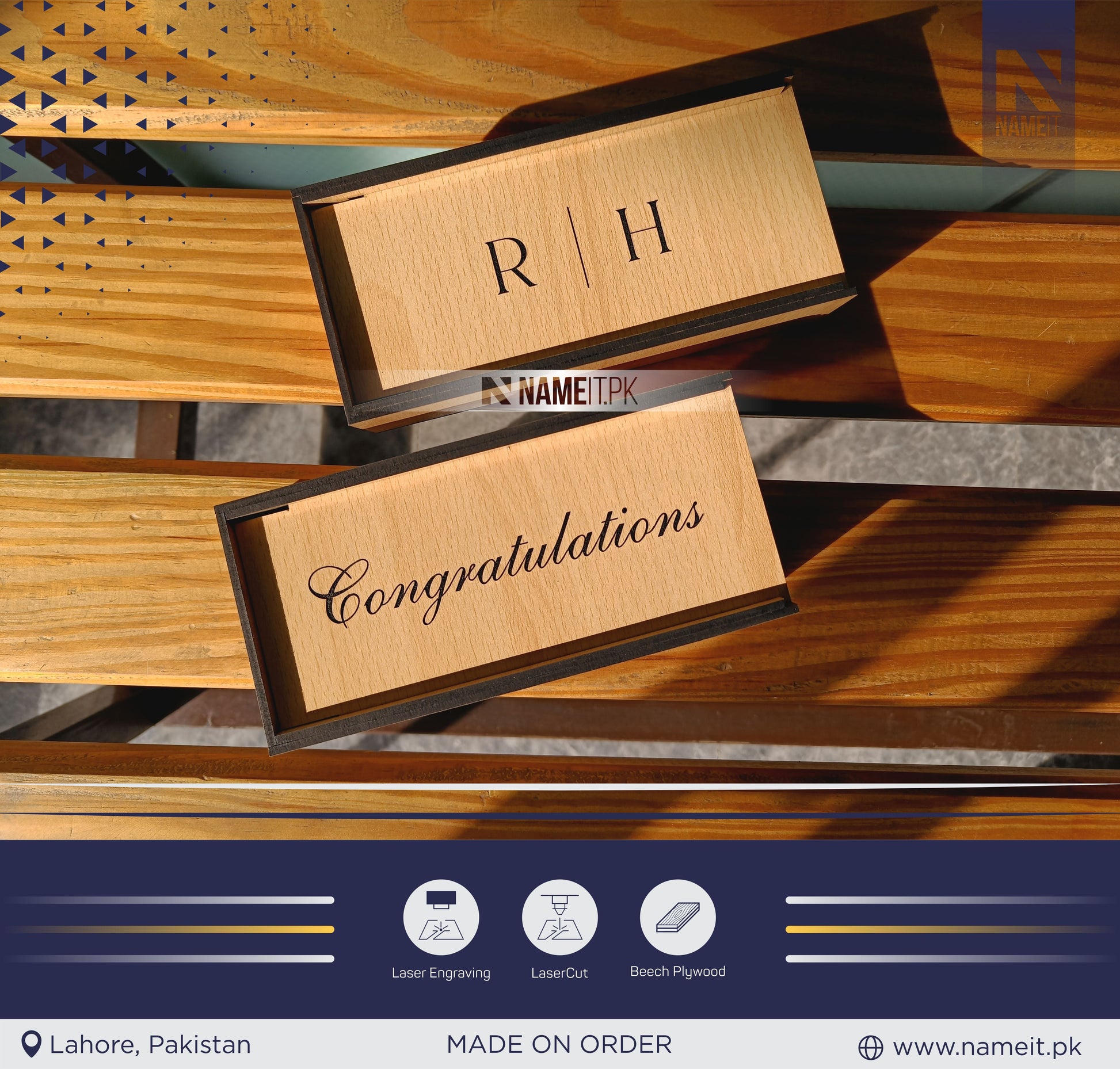 Customize Gold, Money Box for Wedding , Wooden Box with name NAMEIT PAKISTAN