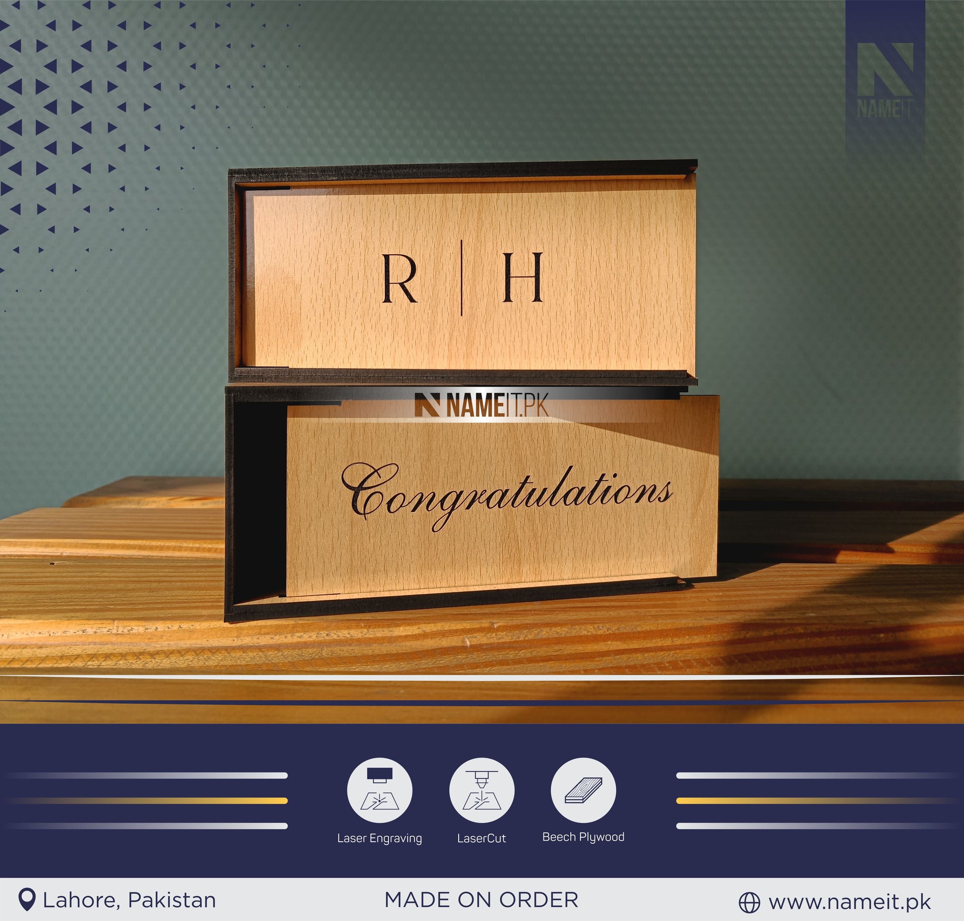 Customize Gold, Money Box for Wedding , Wooden Box with name NAMEIT PAKISTAN