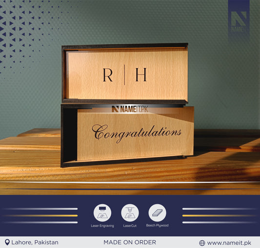 Customize Gold, Money Box for Wedding , Wooden Box with name NAMEIT PAKISTAN