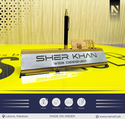 Wooden Business Card Holder, Desk Name Plate organizer, Custom Name Plate Plaque, NAMEIT PAKISTAN
