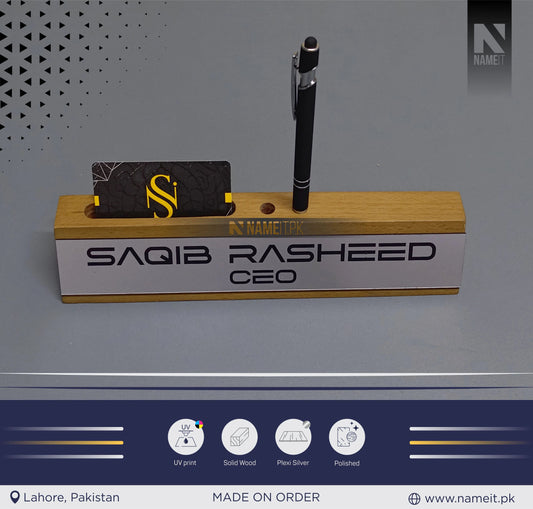 Wooden Business Card Holder, Desk Name Plate organizer, Custom Name Plate Plaque, NAMEIT PAKISTAN