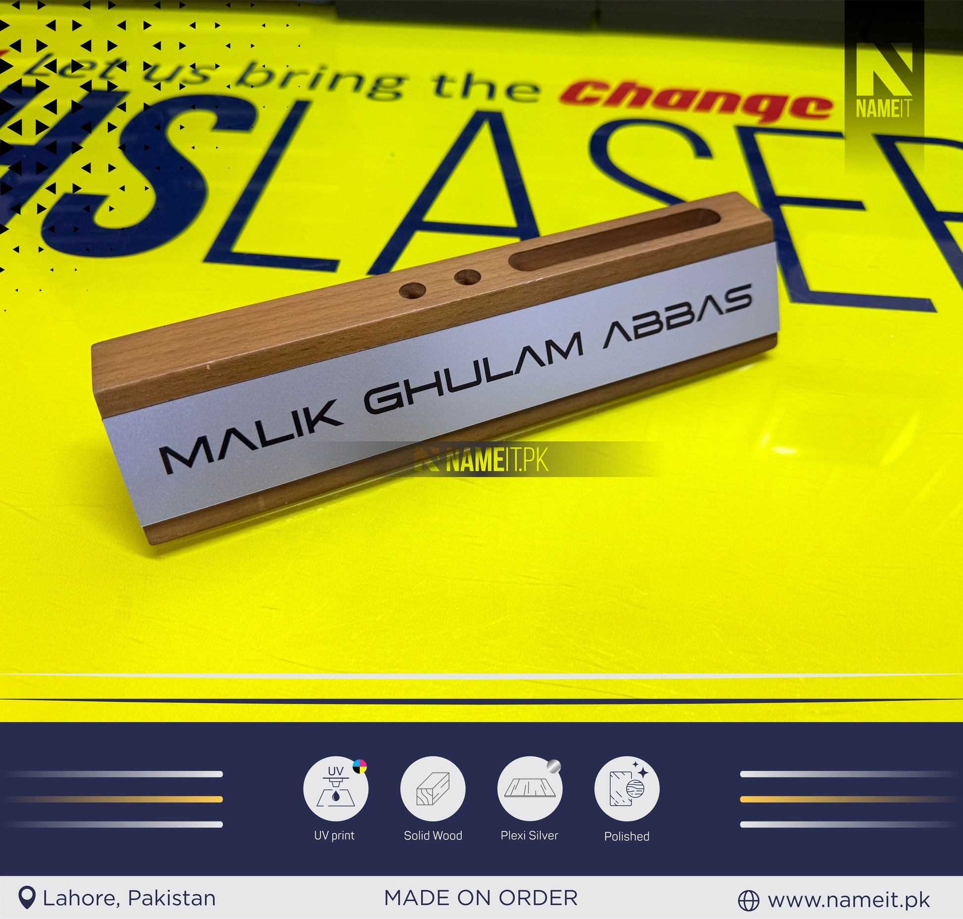 Wooden Business Card Holder, Desk Name Plate organizer, Custom Name Plate Plaque, NAMEIT PAKISTAN