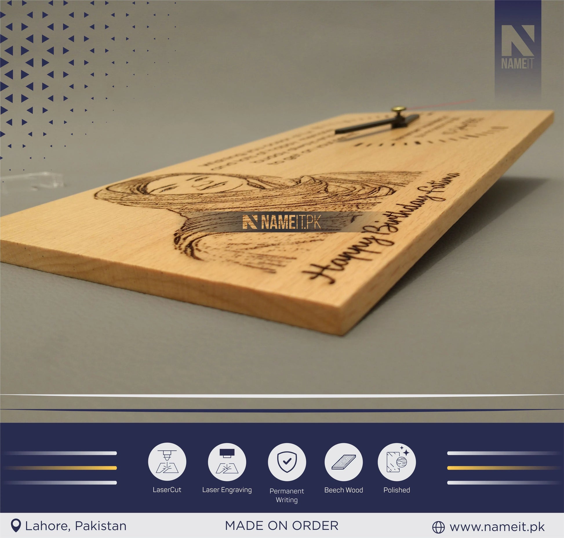 Wooden Clock, Table Clock, With your Picture and Name, Engraved Wooden Clock NAMEIT PAKISTAN