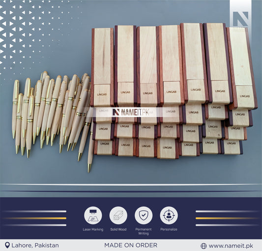 Wooden Pen and Box, Custom Engraved Name Wooden Holder Box Set | CORPORATE SOUVENIR NAMEIT PAKISTAN