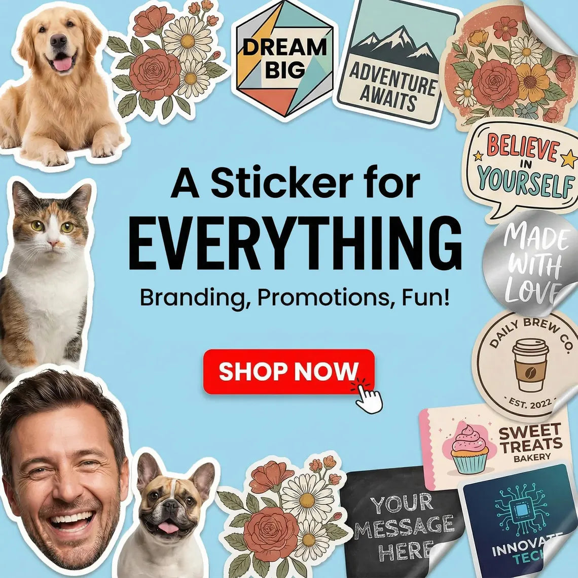 Sticker, Custom Logo Stickers for Business Branding - Personalized Die/Plotter Cut Photo Stickers with Your logo or Text - Custom Labels for Party Favors