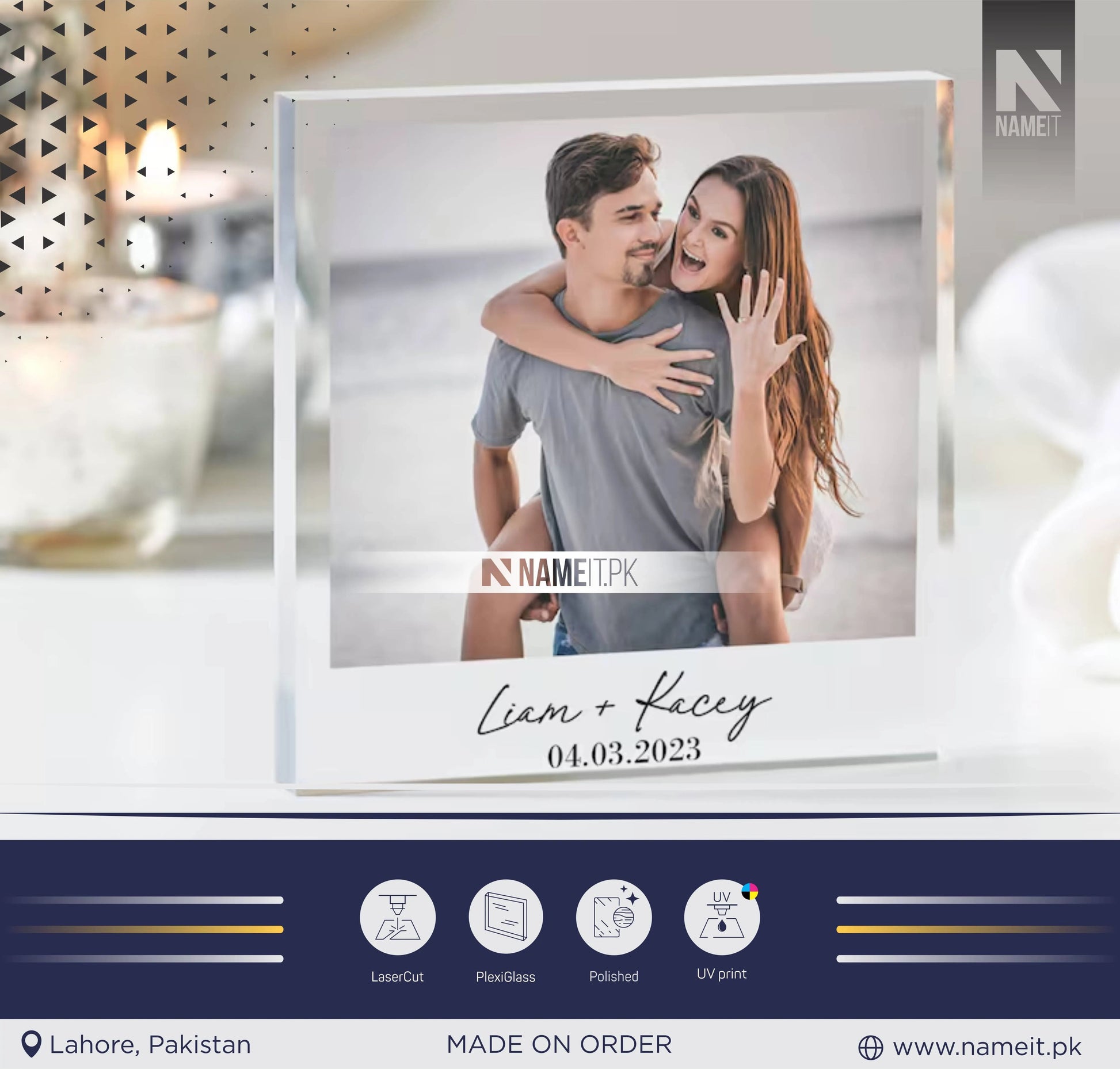 Engagement Personalised Photo Block, Engagement Gift, Anniversary Photo Frame, Wedding Gift, Engagement Acrylic Plaque NAMEIT PAKISTAN